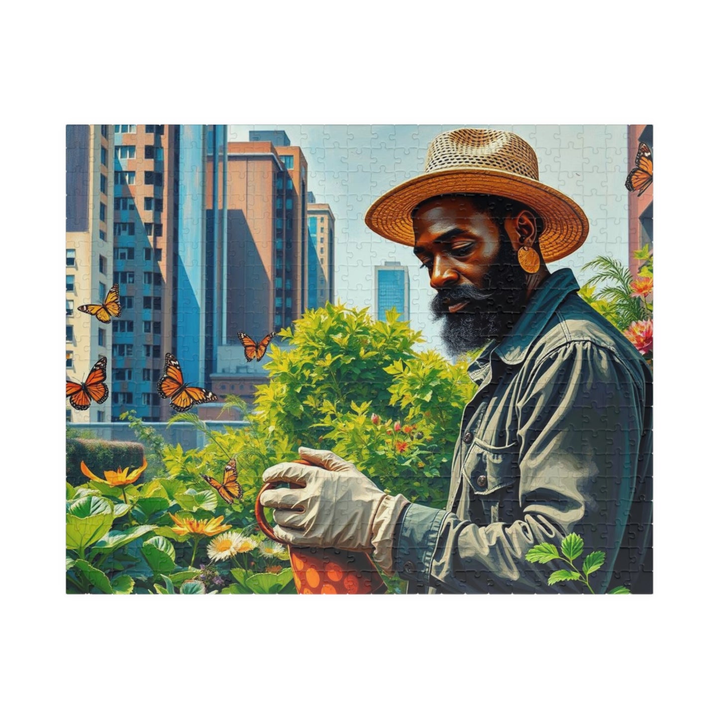 Black Man Gardening Jigsaw Puzzle, African American Art, Nature Scene, Afrocentric Gift for Friend, Creative Activity, Home Entertainment 520 pcs (Horizontal) Puzzle The Puzzle Chest