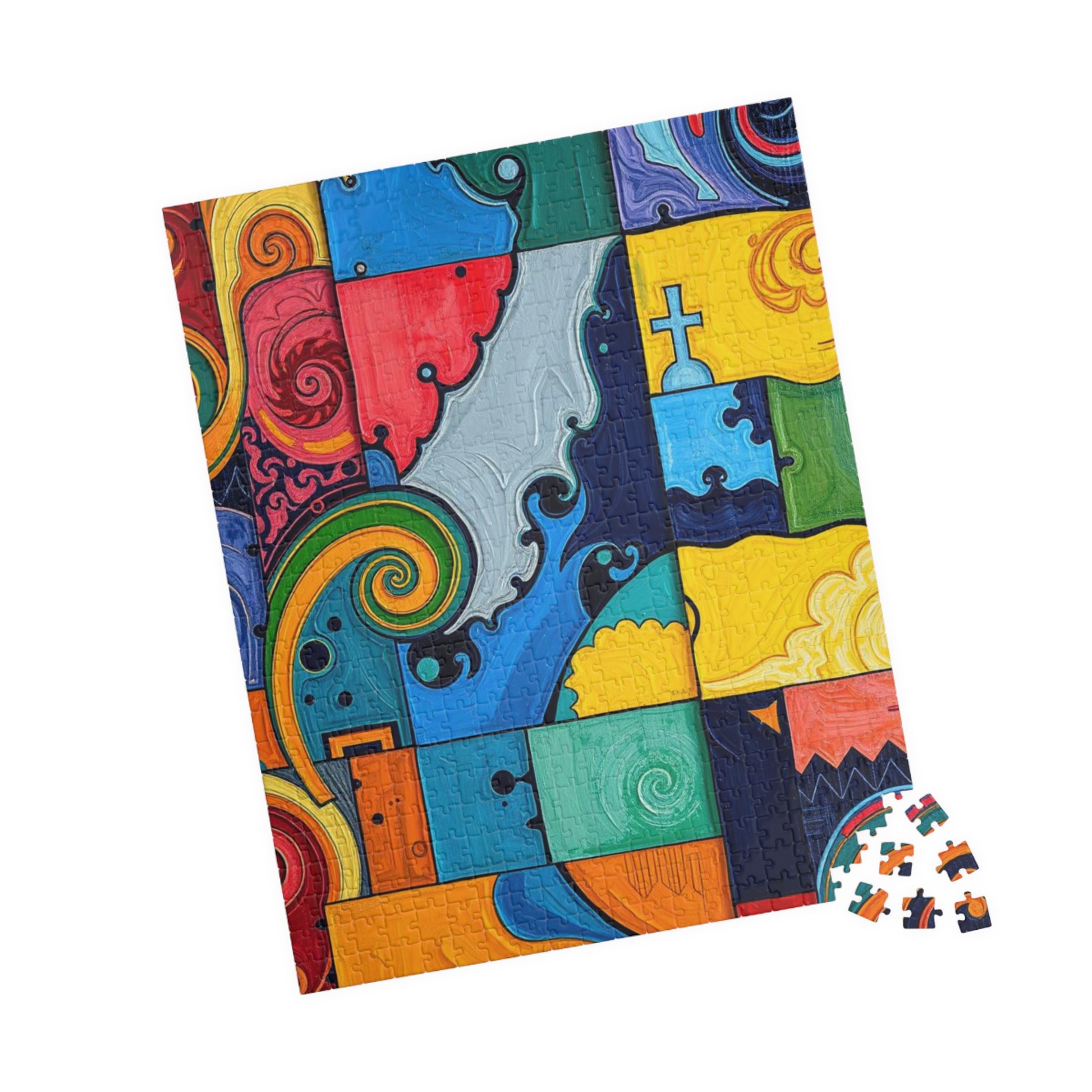 Colorful Abstract Puzzle for Family Fun - Modern Art Geometric Shapes Puzzle The Puzzle Chest