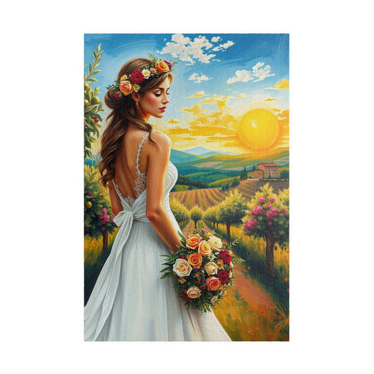 Romantic Italian Bride Jigsaw Puzzle, White Gown Floral Crown Rose Bouquet, Tuscan Wine Vineyard Romantic Wedding, Unique Puzzle Lover Gift 1014 pcs (Vertical) Puzzle The Puzzle Chest