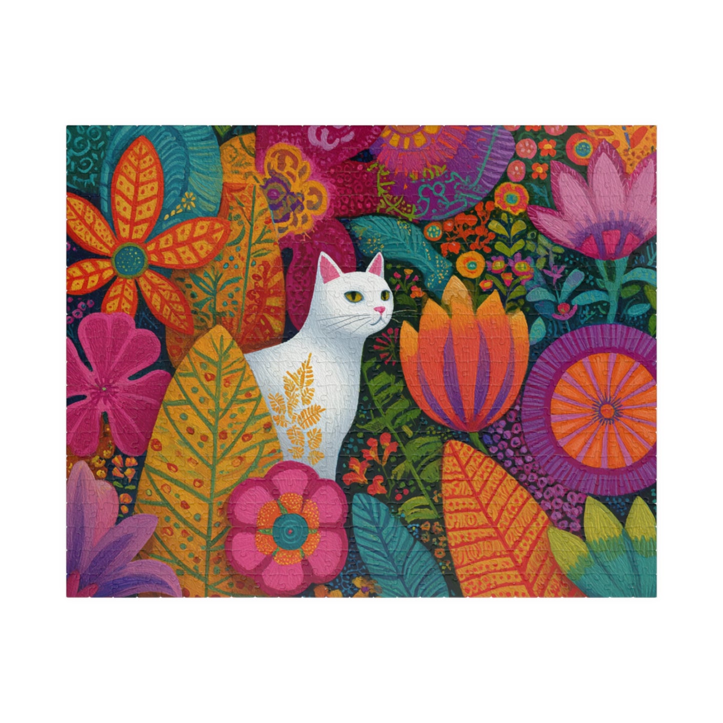 Cat Among the Flowers – Garden Cat Jigsaw Puzzle, Animal Theme Fauvist Flower Art Puzzle, Cartoonish Puzzle The Puzzle Chest
