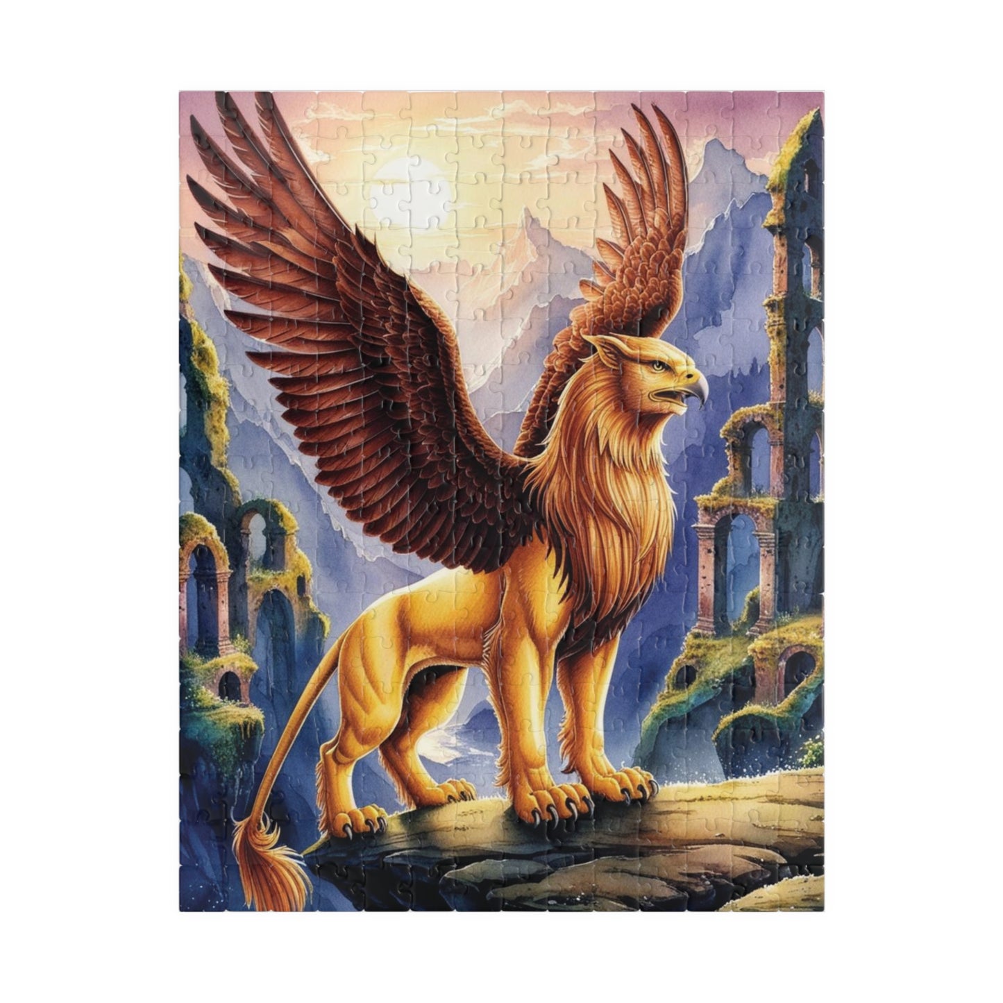 Puzzle, Mythical Griffin Perched on Cliff, Fantasy Jigsaw Game, Ancient Ruins, 520 Piece, Fun Family Activity, Relaxing Hobby, Unique Gift