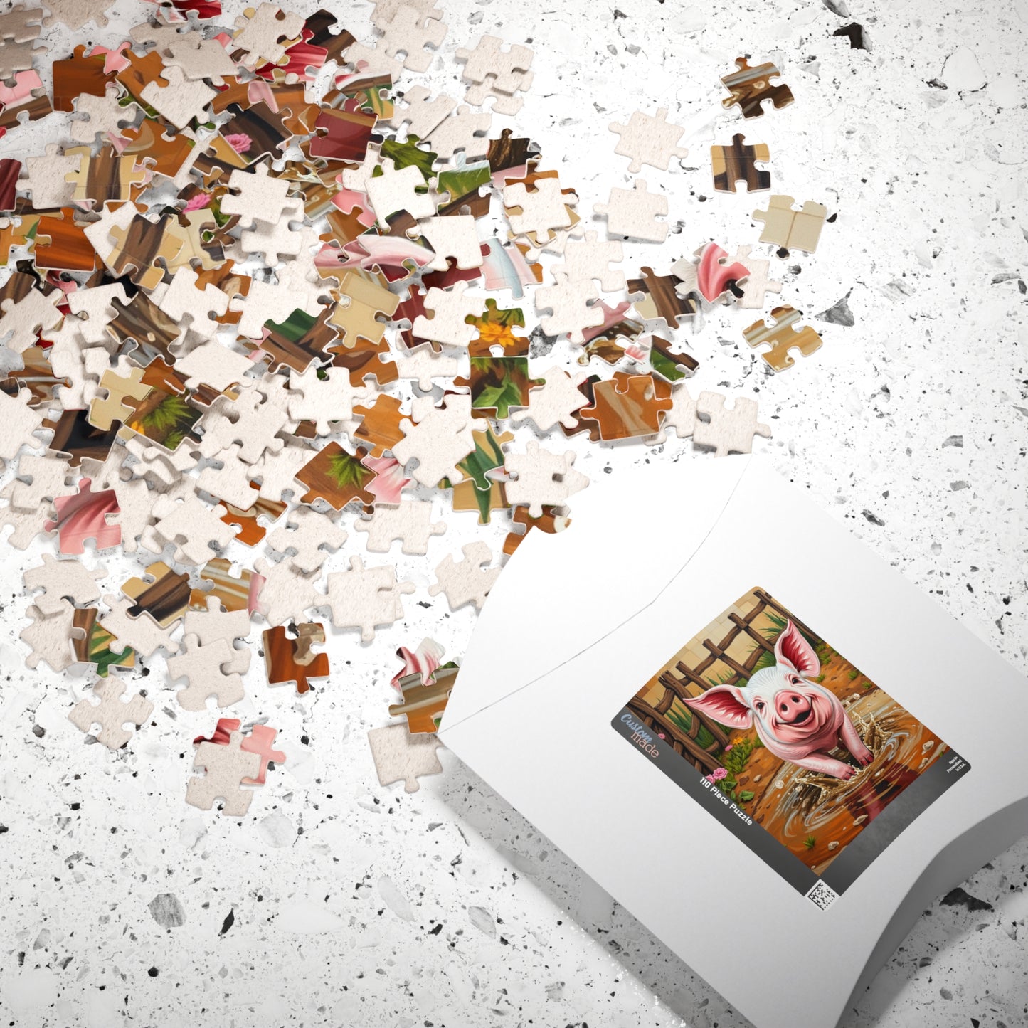 Cute Pig Mosaic Puzzle, Rustic Farm Animal Splashes in Mud, Farm-Themed Jigsaw Tabletop Game for Adults, Unique Animal Lover Gift, Mindful Puzzle The Puzzle Chest