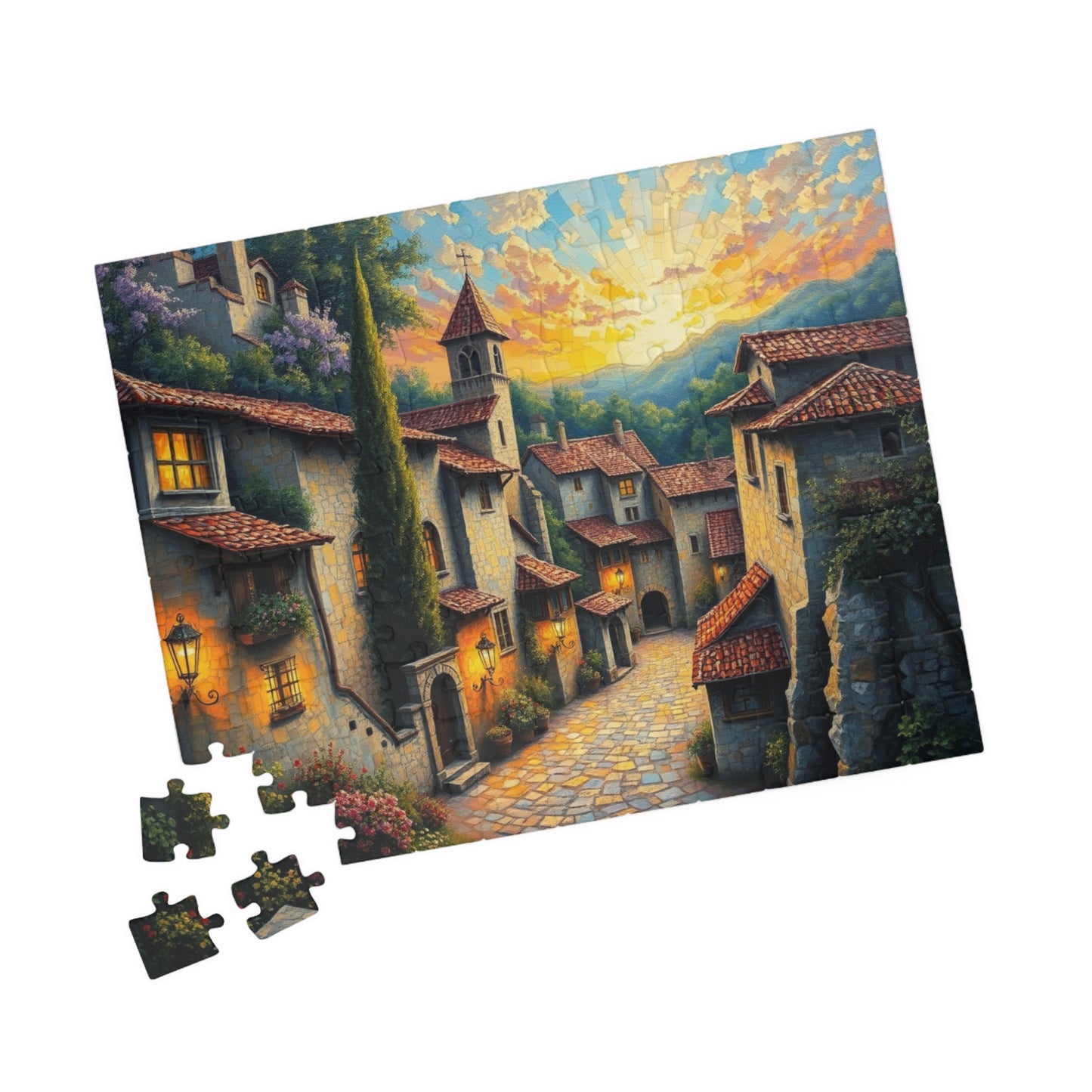 Charming Old-World Village Puzzle, Quaint European Medieval Town Jigsaw Game Mosaic Design, Family Game Night Bonding Activity, Mindful Gift The Puzzle Chest