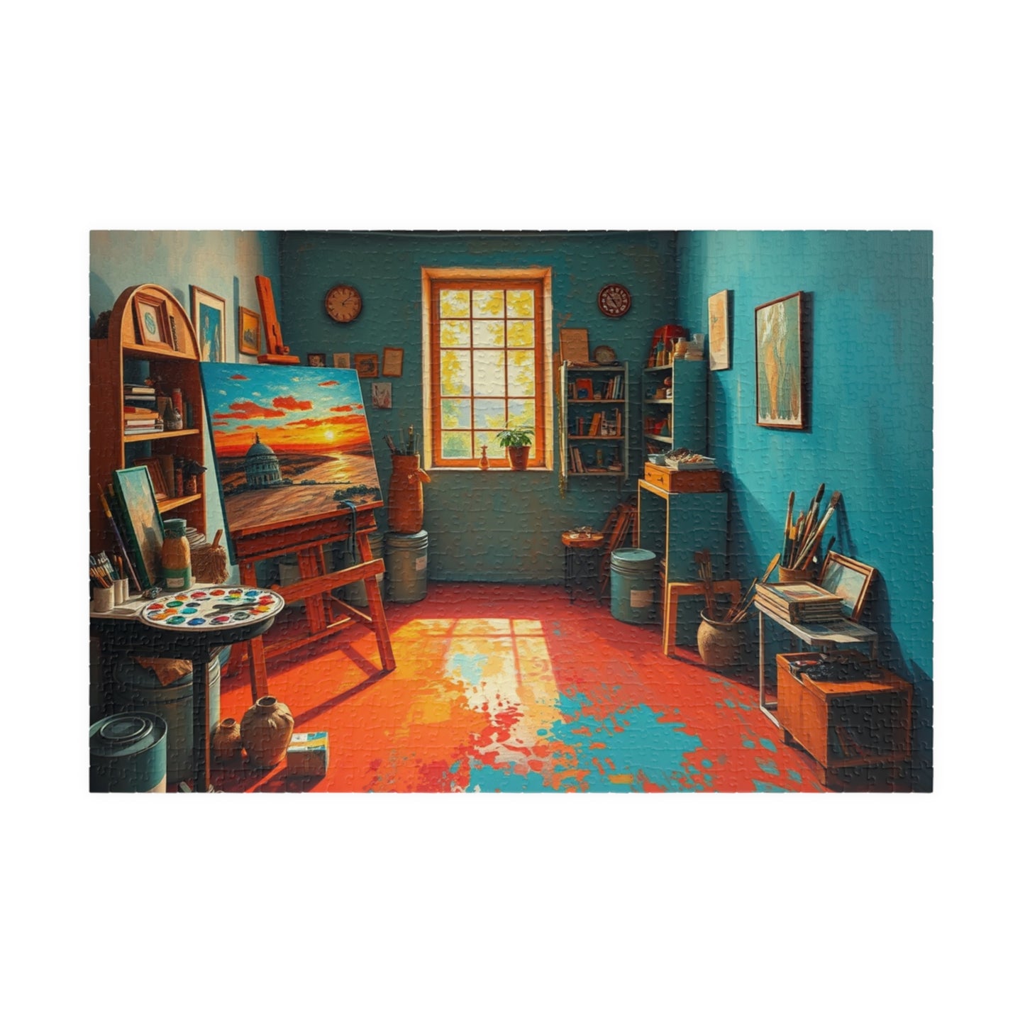 Vibrant Artist Studio Puzzle, Cozy Art Room Jigsaw Game, Creative Painting Scene with Easel and Art Supplies, Unique Gift for Puzzle Lover