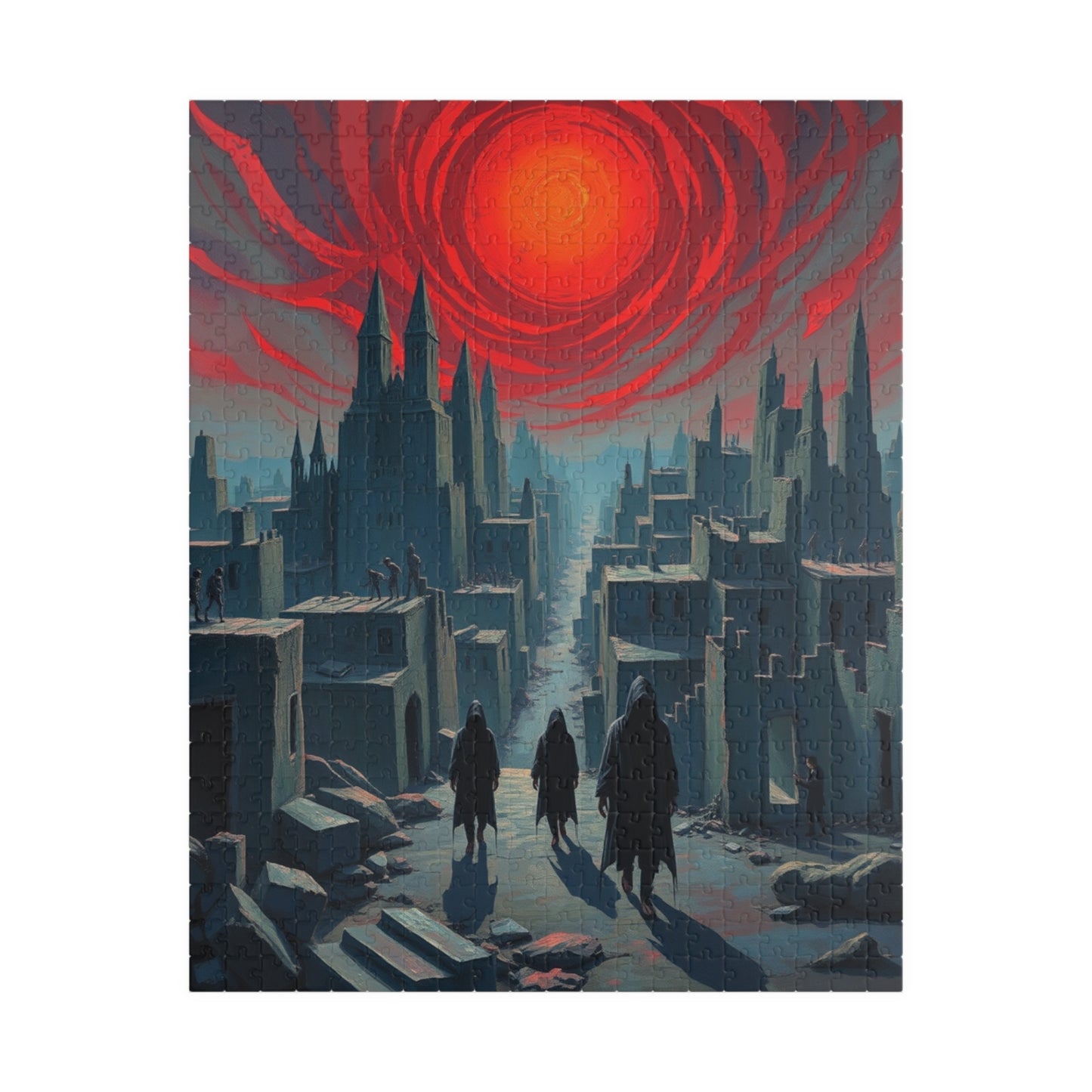 Gothic Puzzle - Desolate City Blood-Red Sky, 110-1014 Piece Jigsaw Game, Skeleton Figures, Hooded Wanderers, Spooky Dark Art, Giftable 520 pcs (Vertical) Puzzle The Puzzle Chest