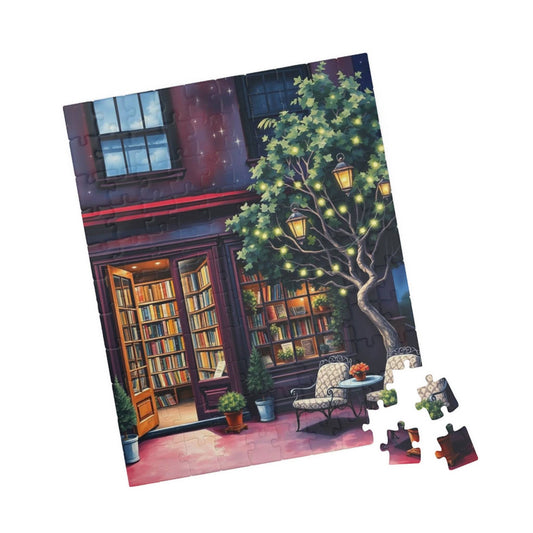 Fairy Light Bookstore Jigsaw Puzzle with Outdoor Reading Nook Perfect for Book Lovers 110 pcs (Vertical) Puzzle The Puzzle Chest