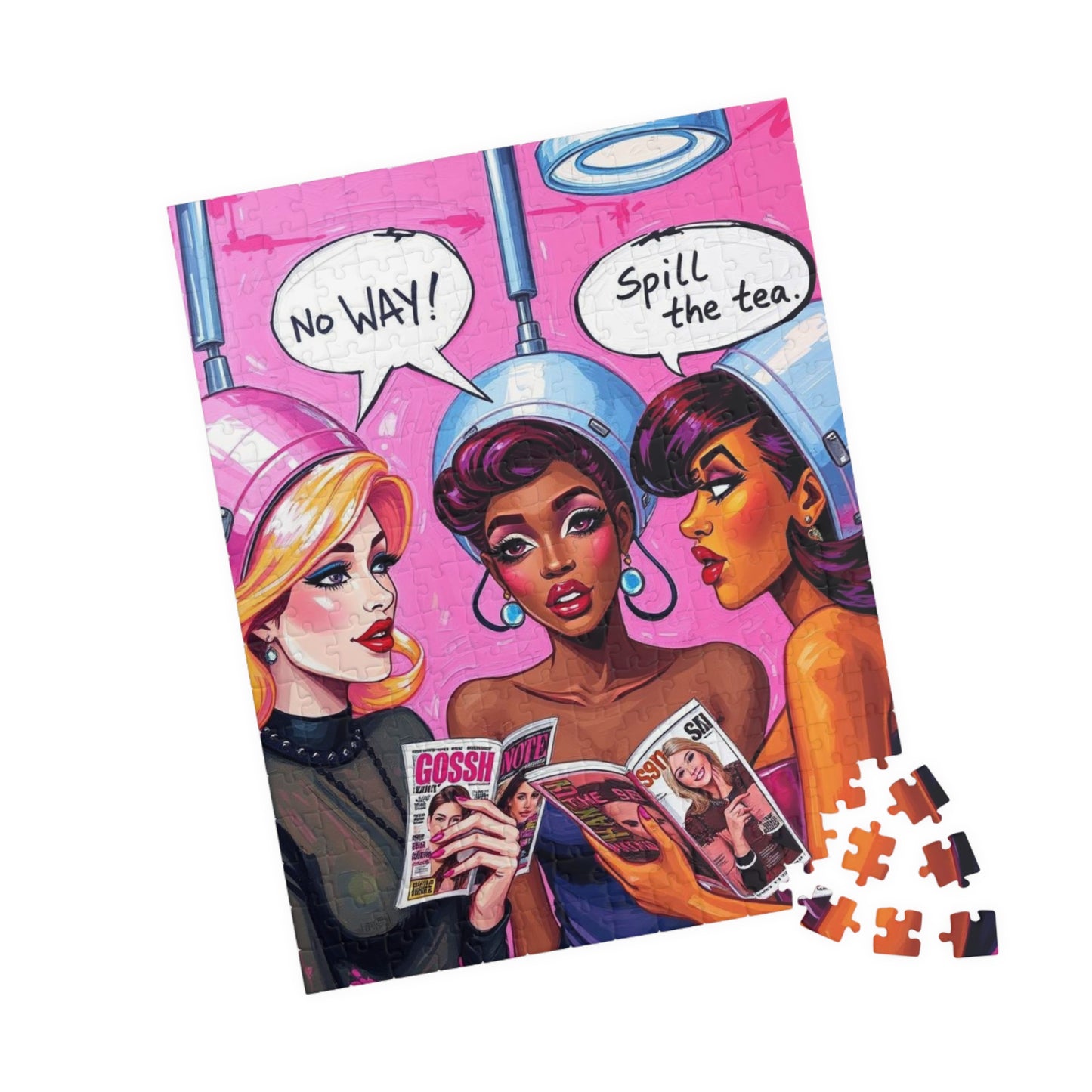 Pink Hair Salon Puzzle, Pop Art Jigsaw Game with Speech Bubbles, No WAY, Spill The Tea, Mind Challenge, Creative Activity, Family Fun Puzzle The Puzzle Chest