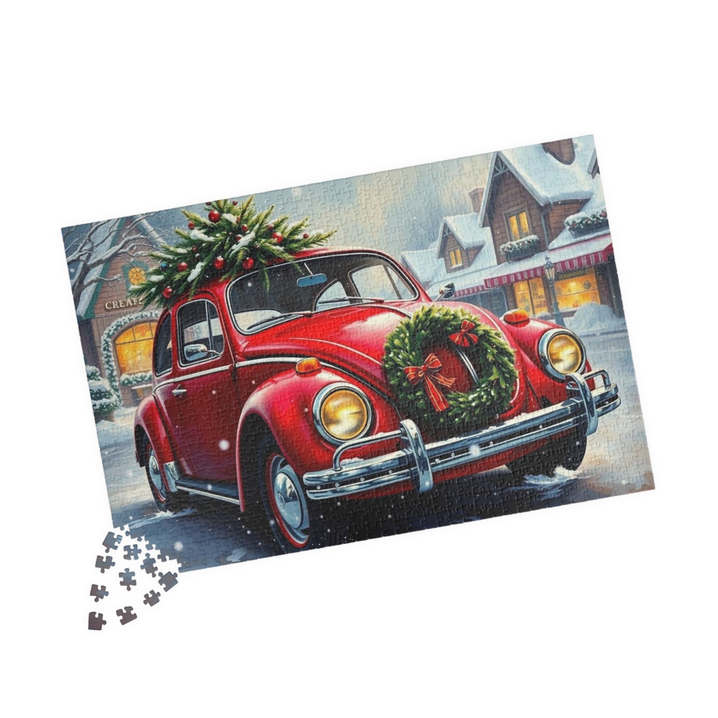 Winter Wonderland Jigsaw Puzzle - Christmas Vintage Car Theme, Retro Auto Holiday Gift for Families, Solo Winter Fun, 110-1014 Piece