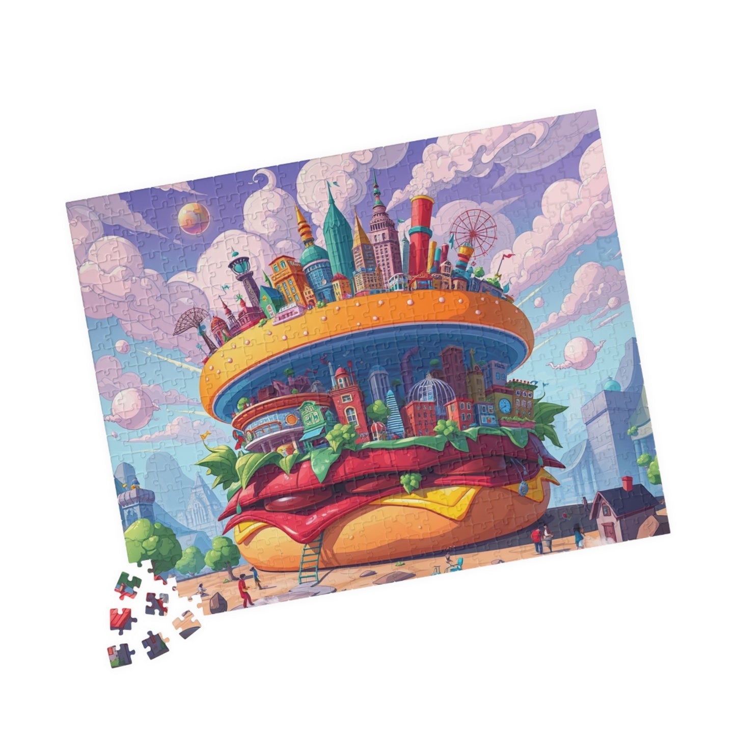 Giant Burger Cityscape Pop Art Puzzle, Colorful Fun and Unique Jigsaw Game Toy, Gift for Food and Urban Art Lovers, Entertaining Pastime Puzzle The Puzzle Chest
