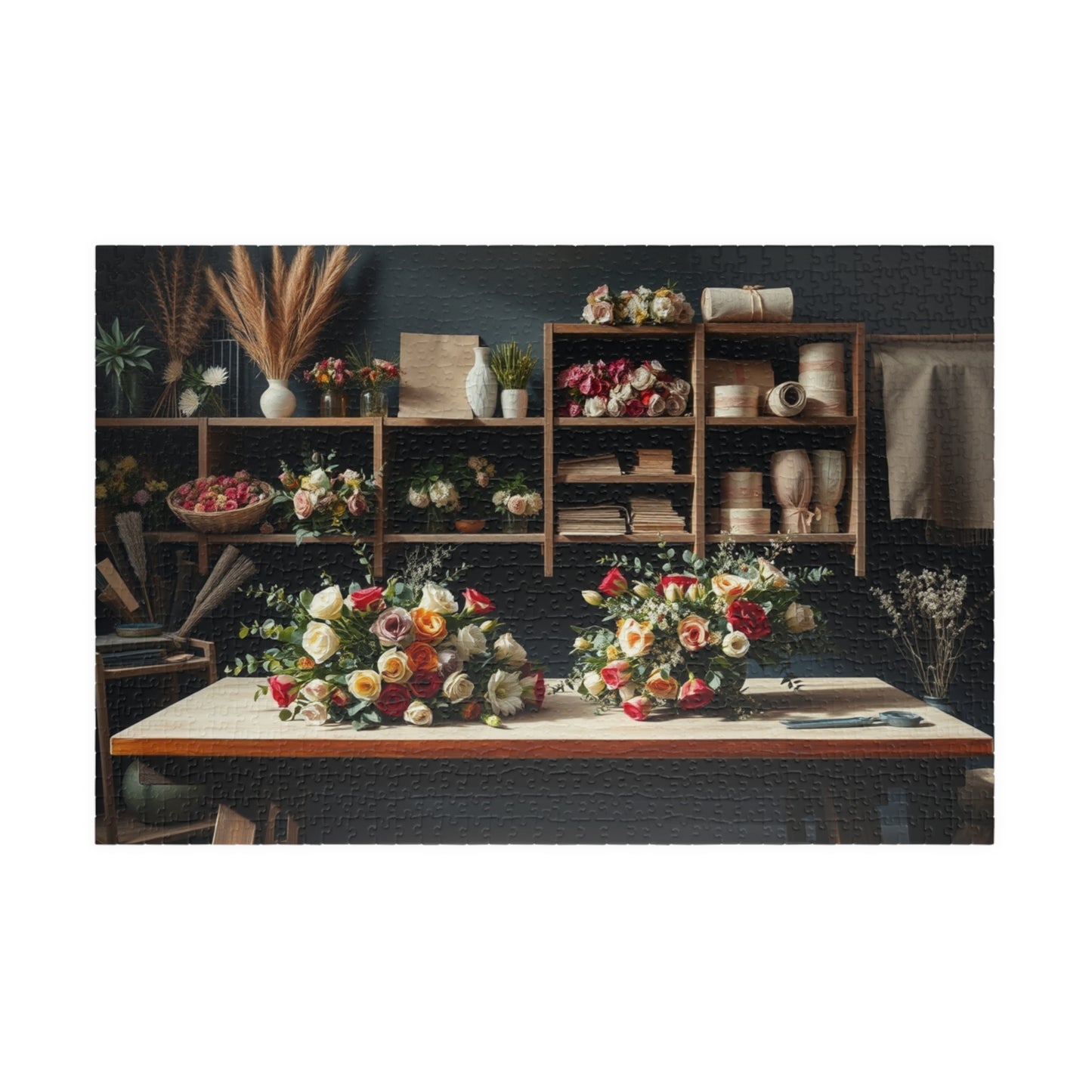Floral Arrangement Workshop Puzzle, Cozy Flower Studio Bouquet Making Scene Jigsaw Game, Challenging Relaxing Activity, Mindfulness, Gift 1014 pcs (Horizontal) Puzzle The Puzzle Chest