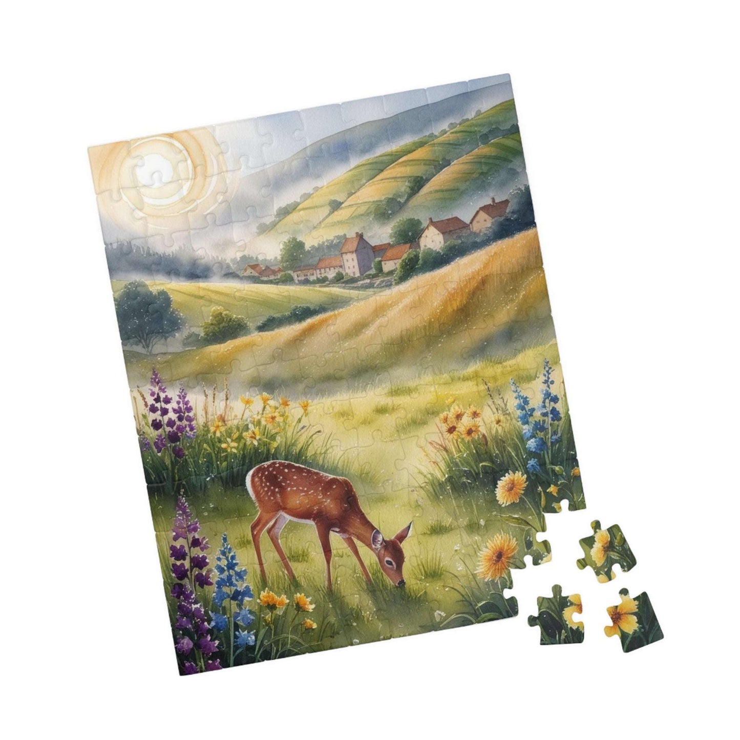 Serene Landscape Puzzle, Deer Grazing in Wildflower Field Jigsaw Game, Gift for Nature Lover, Family Night Mindfulness Activity Brain Teaser Puzzle The Puzzle Chest
