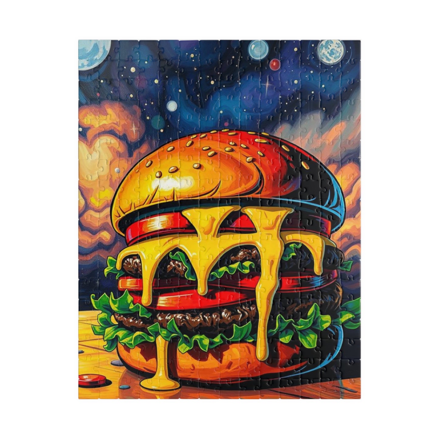Cheesy Burger Puzzle, Pop Art Jigsaw Game for Adults, Fun Food Art Jigsaw, 110-1014 Piece Puzzles, Gift for Food Lovers, Game Night Activity 252 pcs (Vertical) Puzzle The Puzzle Chest