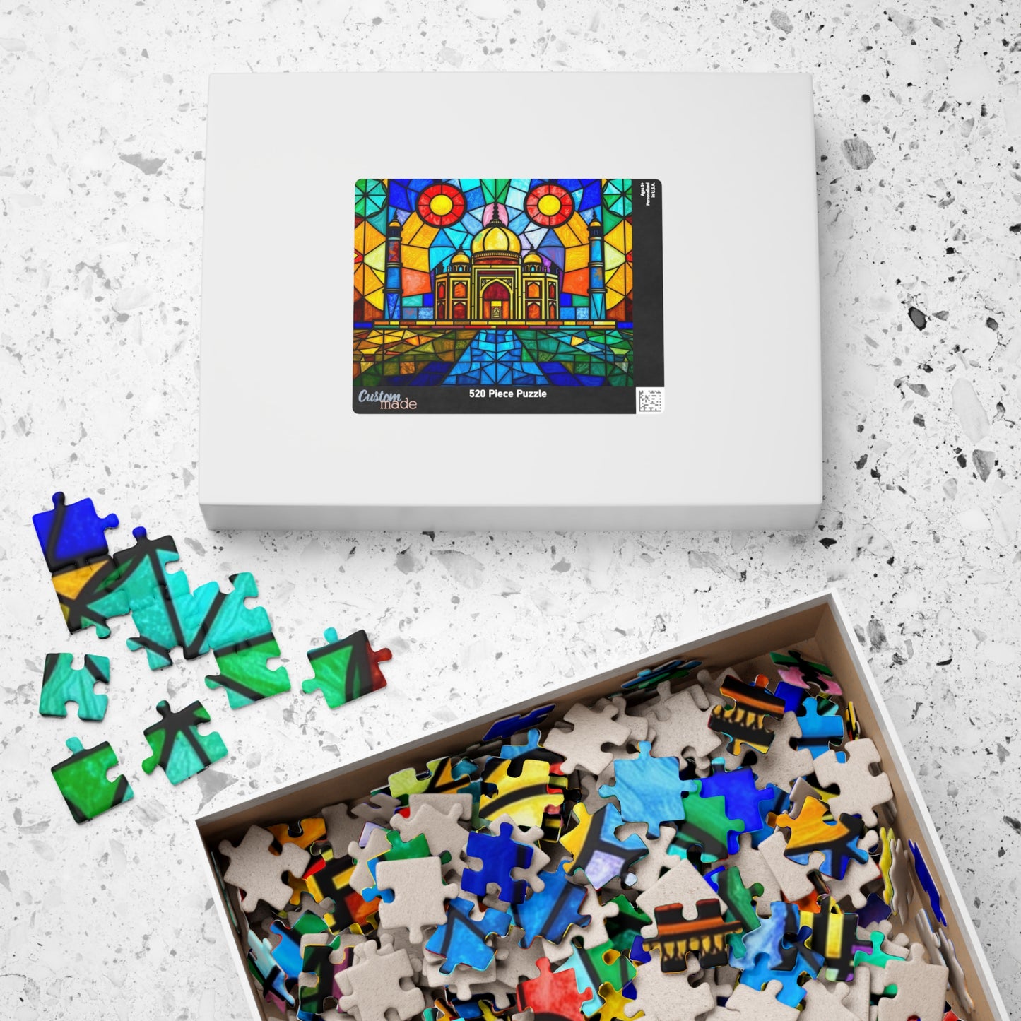 Taj Mahal Jigsaw Puzzle, Stained Glass Style Iconic Landmark Tabletop Game, Family Entertainment Quiet Time Activity, Hobby Puzzle Lover Puzzle The Puzzle Chest