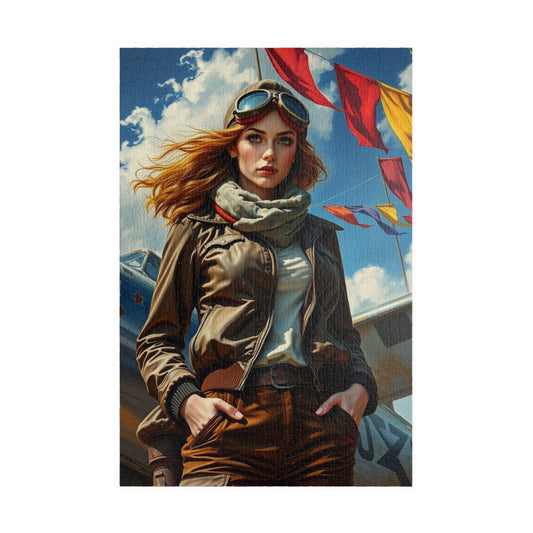 Vintage Aviator Jigsaw Puzzle - Woman Portrait, Gift for Friend, Family Fun Game Night, Home Entertainment, Educational Toy, Puzzle Lover 1014 pcs (Vertical) Puzzle The Puzzle Chest