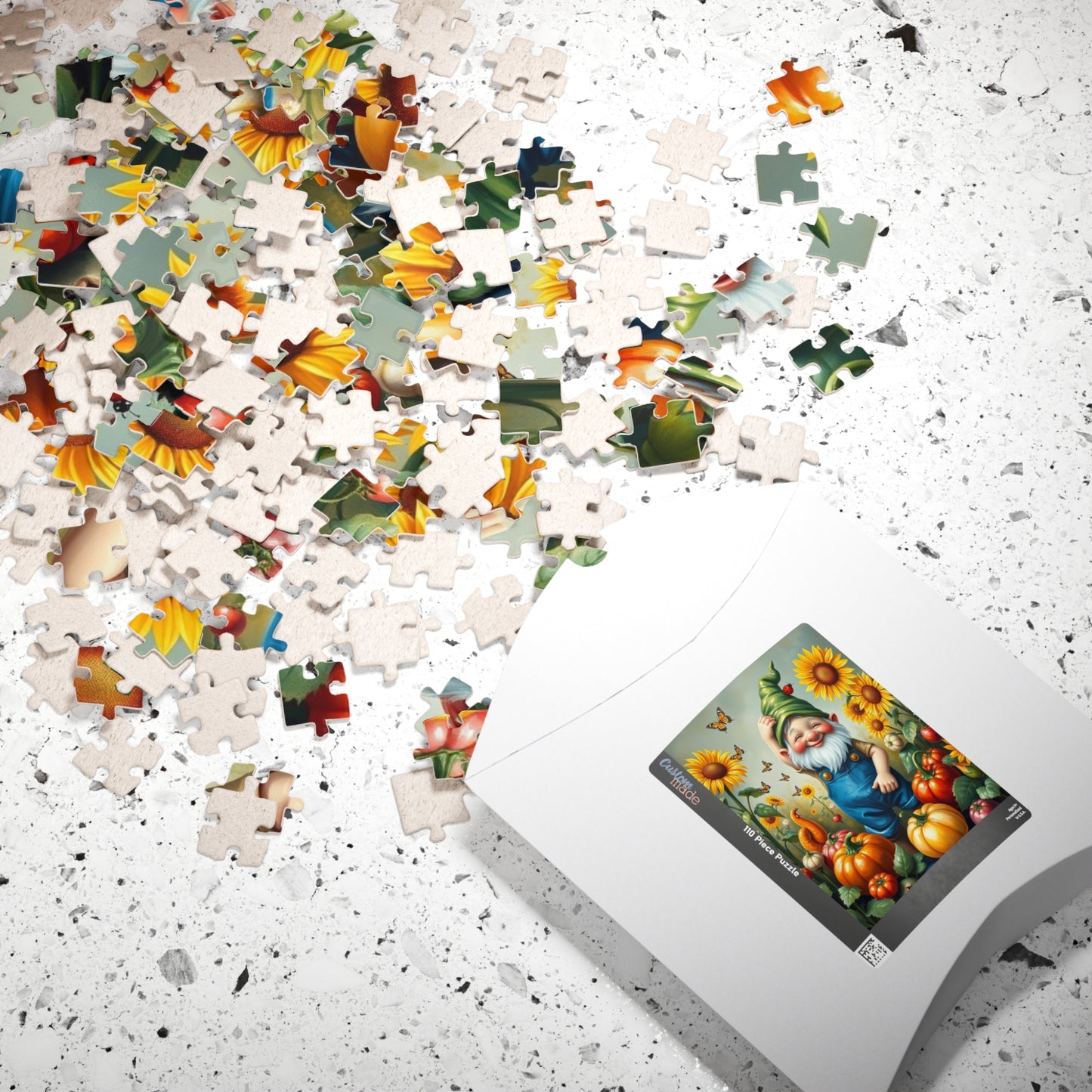 Whimsical Garden Gnome Puzzle, Vegetables Sunflowers and Butterflies, Colorful Farm and Nature Scene Jigsaw Game, Fantasy Puzzle Lover Gift Puzzle The Puzzle Chest