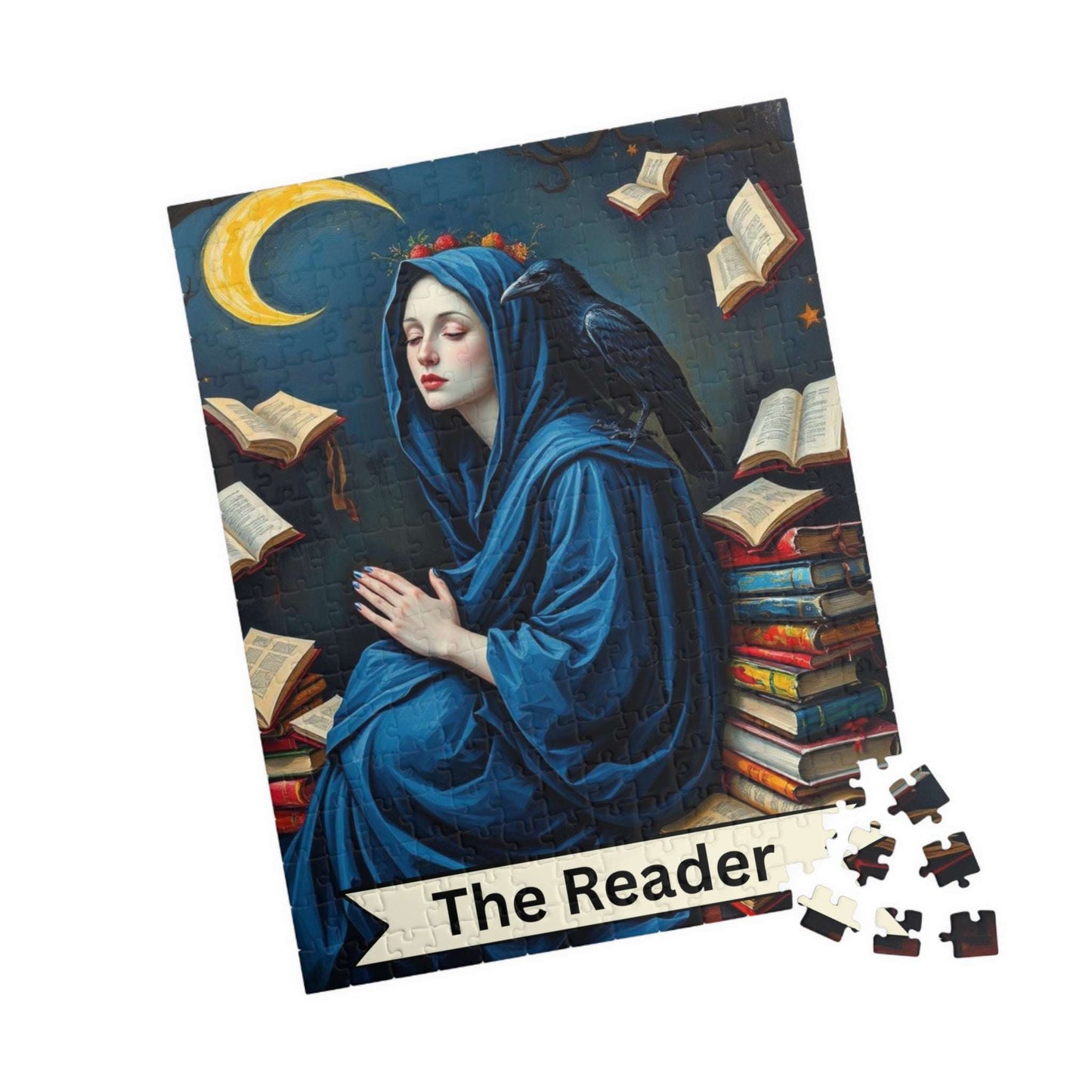 The Reader Mystical Tarot Card Jigsaw Puzzle: Books, Raven, Moon - Hobby Game 252 pcs (Vertical) Puzzle The Puzzle Chest