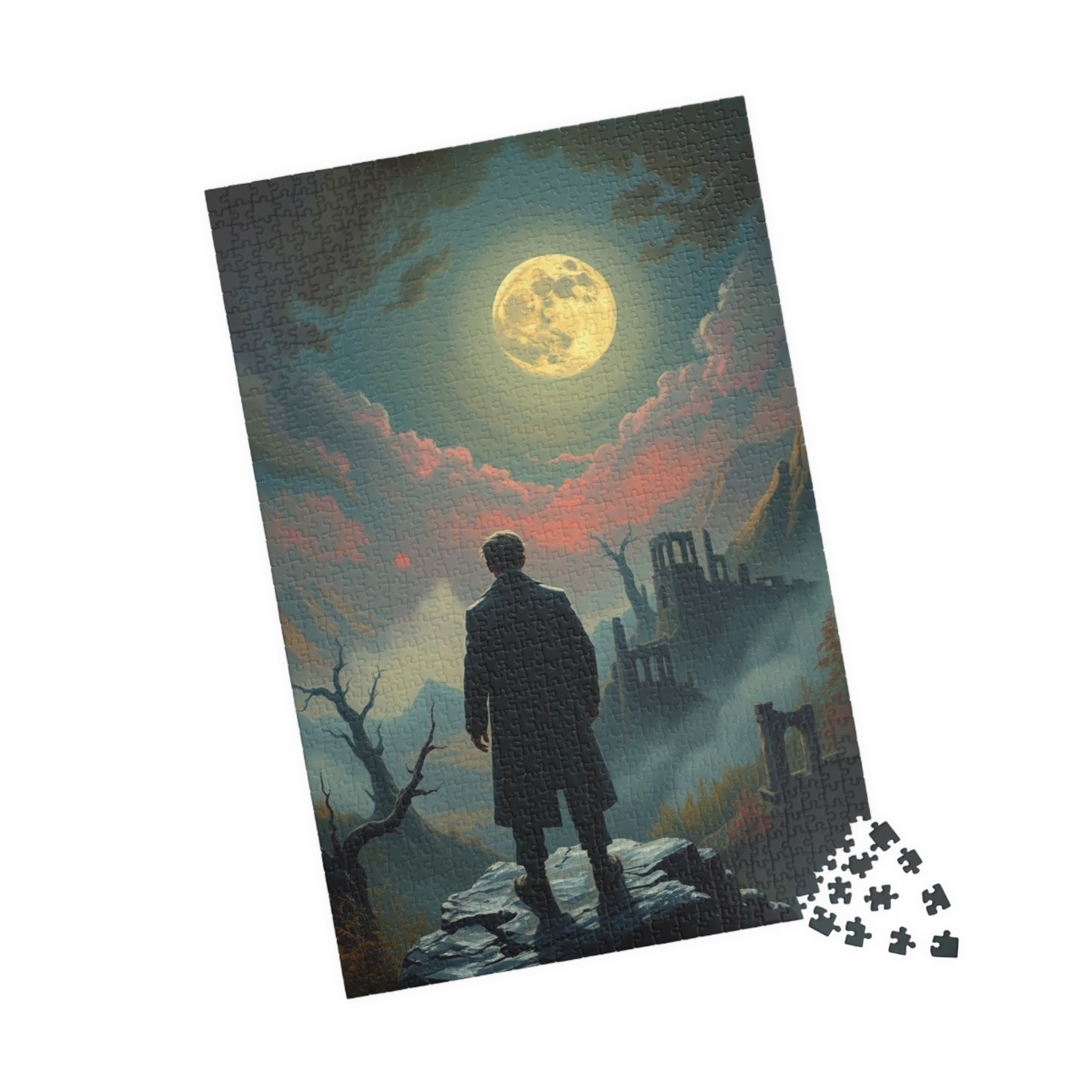 Mystical Moonlight Puzzle, Lone Traveler Overlooking Valley of Ruins, Gothic Art Jigsaw Game, Puzzle Lover Gift, Family Activity Solo Fun Puzzle The Puzzle Chest