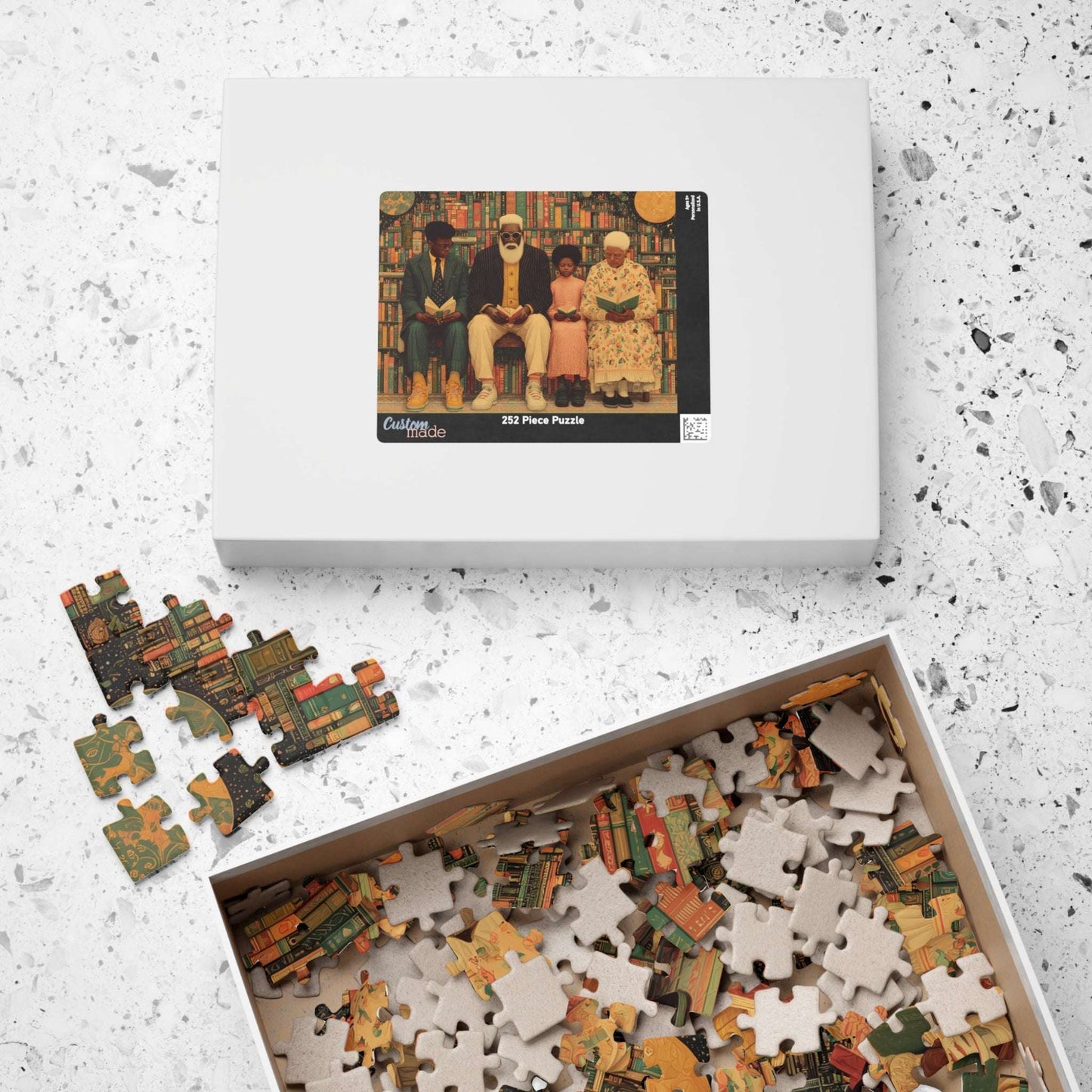 Black Art Jigsaw Puzzle - Afrocentric Community Library Scene with Family Reading Together, Thoughtful Holiday or Birthday Gift Puzzle The Puzzle Chest
