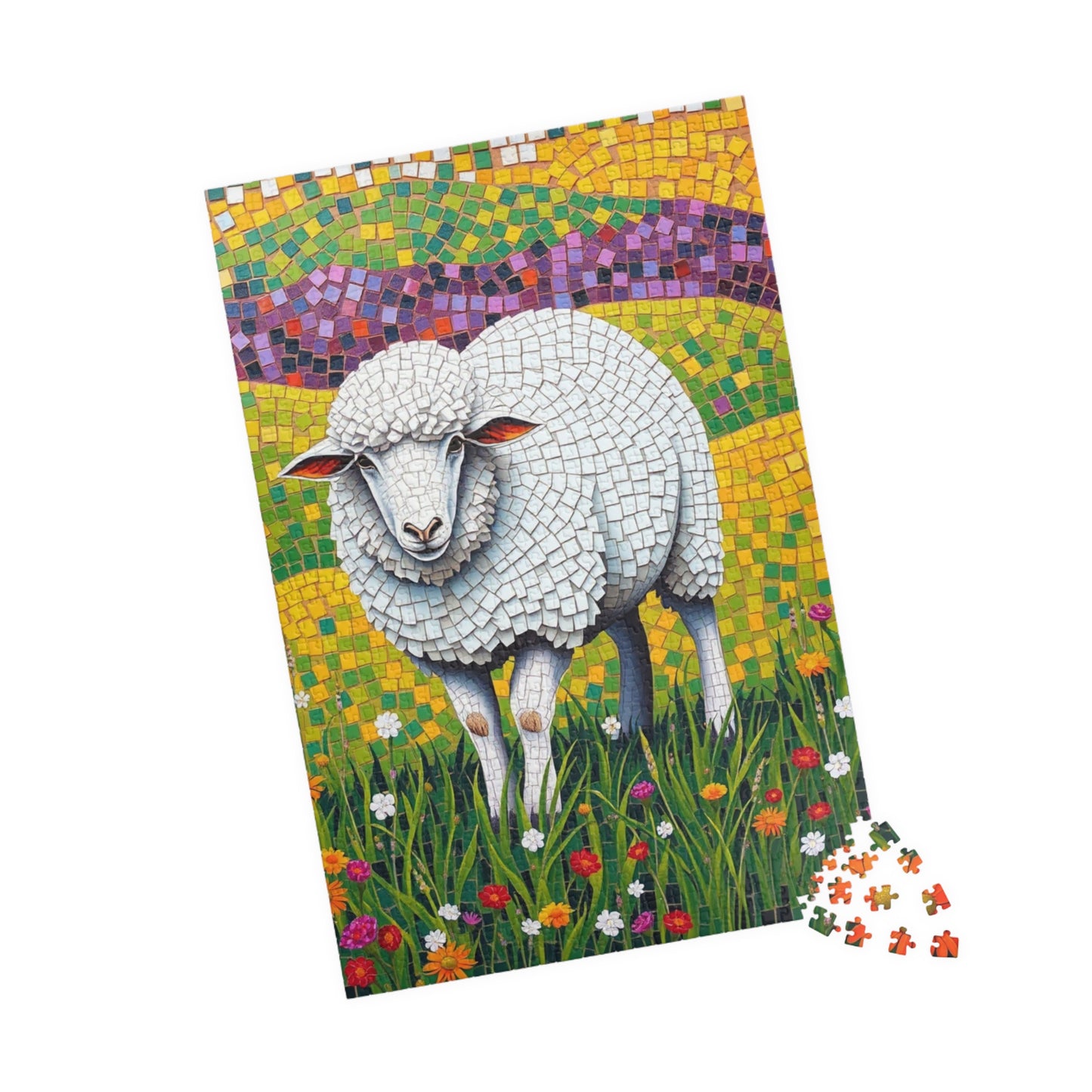 Mosaic Sheep Puzzle, Lamb Grazing in Colorful Flower Meadow, 110-1014-piece Animal Themed Jigsaw Game, Relaxing Hobby, Mindfulness Activity Puzzle The Puzzle Chest