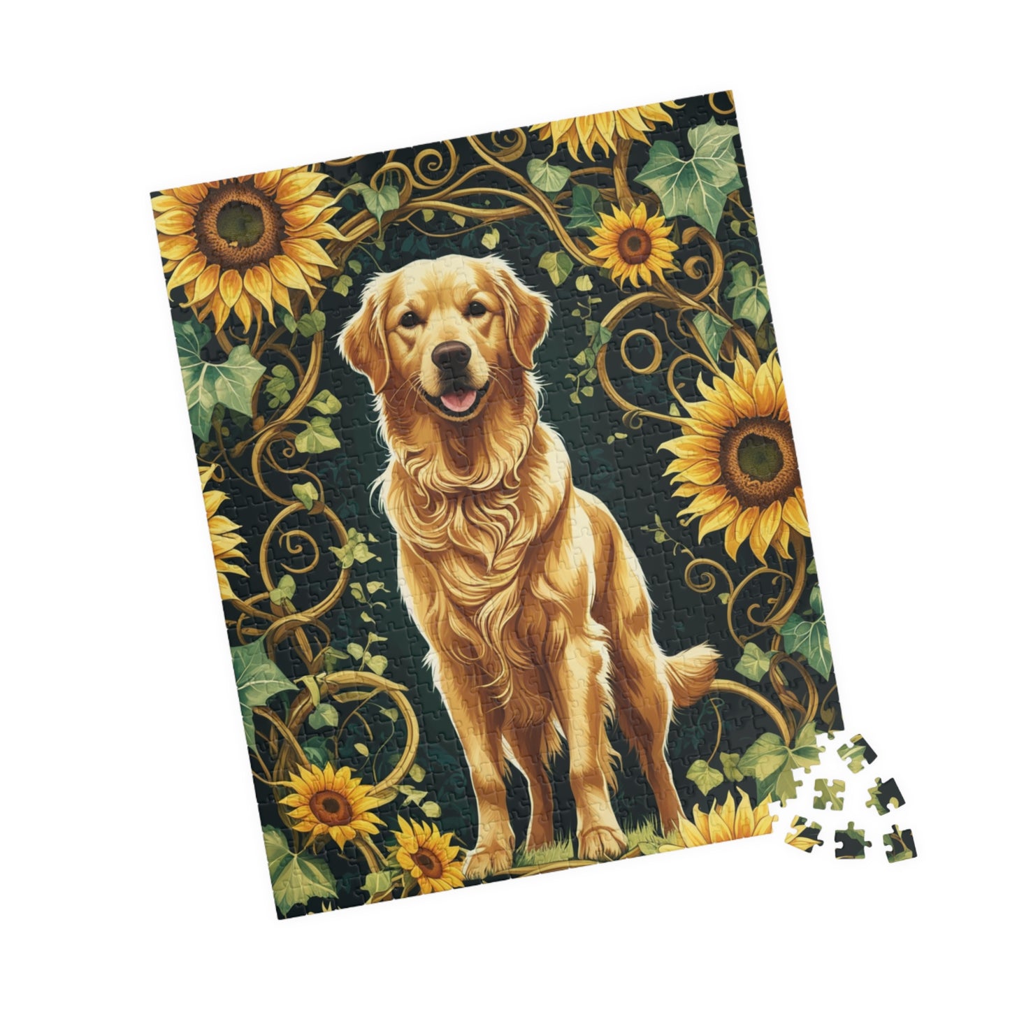 Vintage Golden Retriever Jigsaw Puzzle, Floral Sunflower Dog Themed Game for Family Fun Leisure Activity, Pet Owner Best Unique Gift, Hobby Puzzle The Puzzle Chest