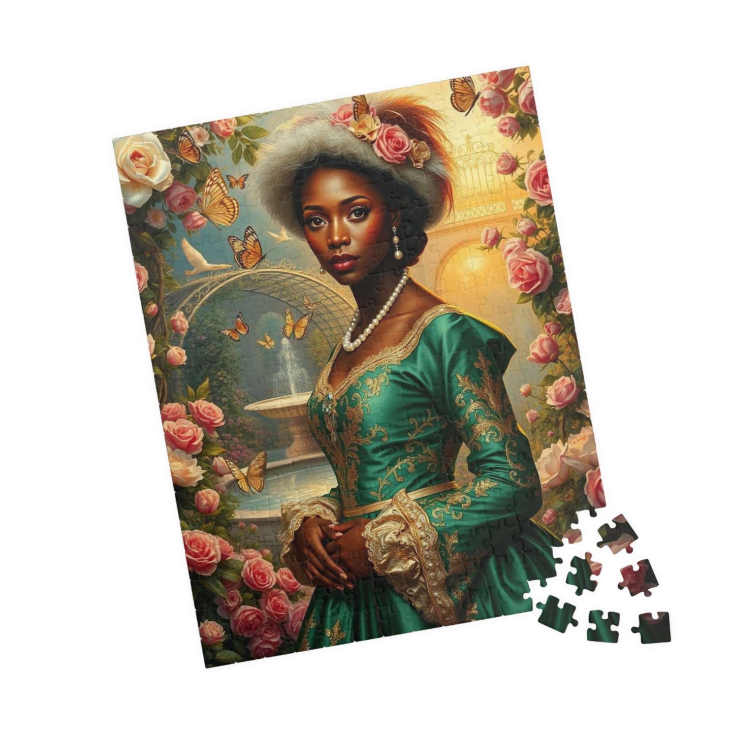 Floral Victorian Black Woman Jigsaw Puzzle, African American Lady Art, Afrocentric Artwork 252 pcs (Vertical) Puzzle The Puzzle Chest