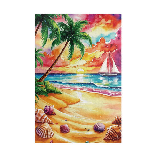 Tropical Beach Landscape Puzzle Enthusiasts Ocean Sunset Jigsaw Game Gift for Puzzle Lover Hobby Activity, Relaxing Palm Tree Art Decor 1014 pcs (Vertical) Puzzle The Puzzle Chest