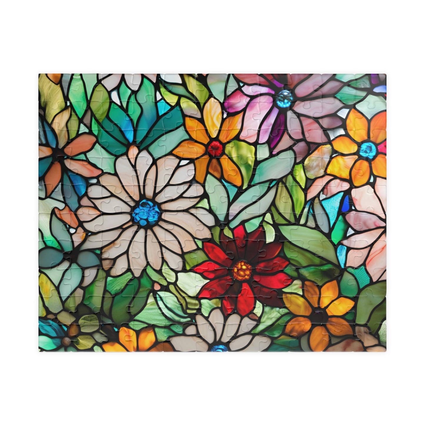 Floral Stained Glass Puzzle, Colorful Art Jigsaw Game for Adults, Puzzle Lover Gift for Friend, Family Game Night, Mindful Activity 110 pcs (Horizontal) Puzzle The Puzzle Chest