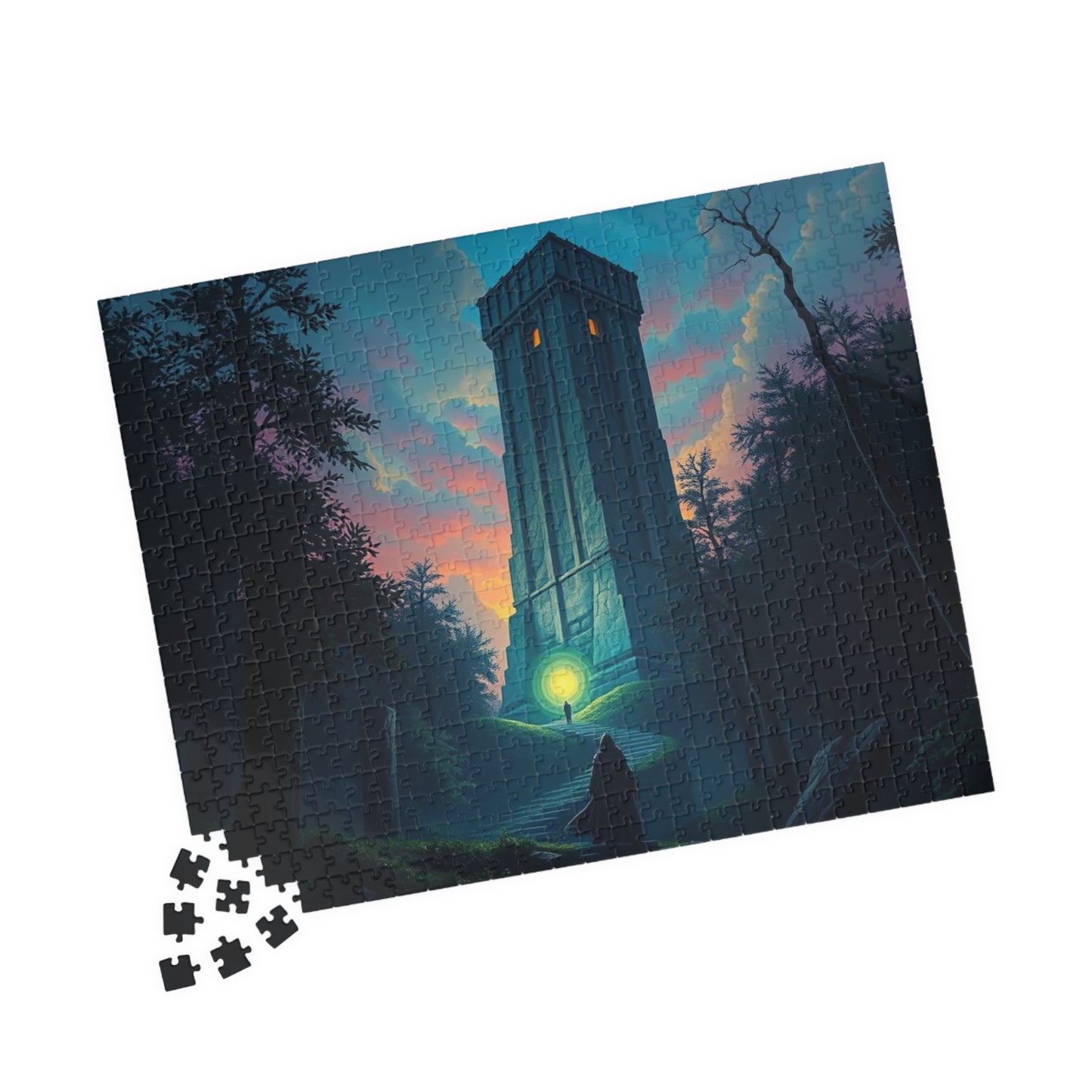 The Seeker Jigsaw Puzzle for Adults - Mystical Tower in Twilight Forest, Gothic Puzzle, Gothic Art Print, Dark Fantasy Gift for Puzzle Lover Puzzle The Puzzle Chest