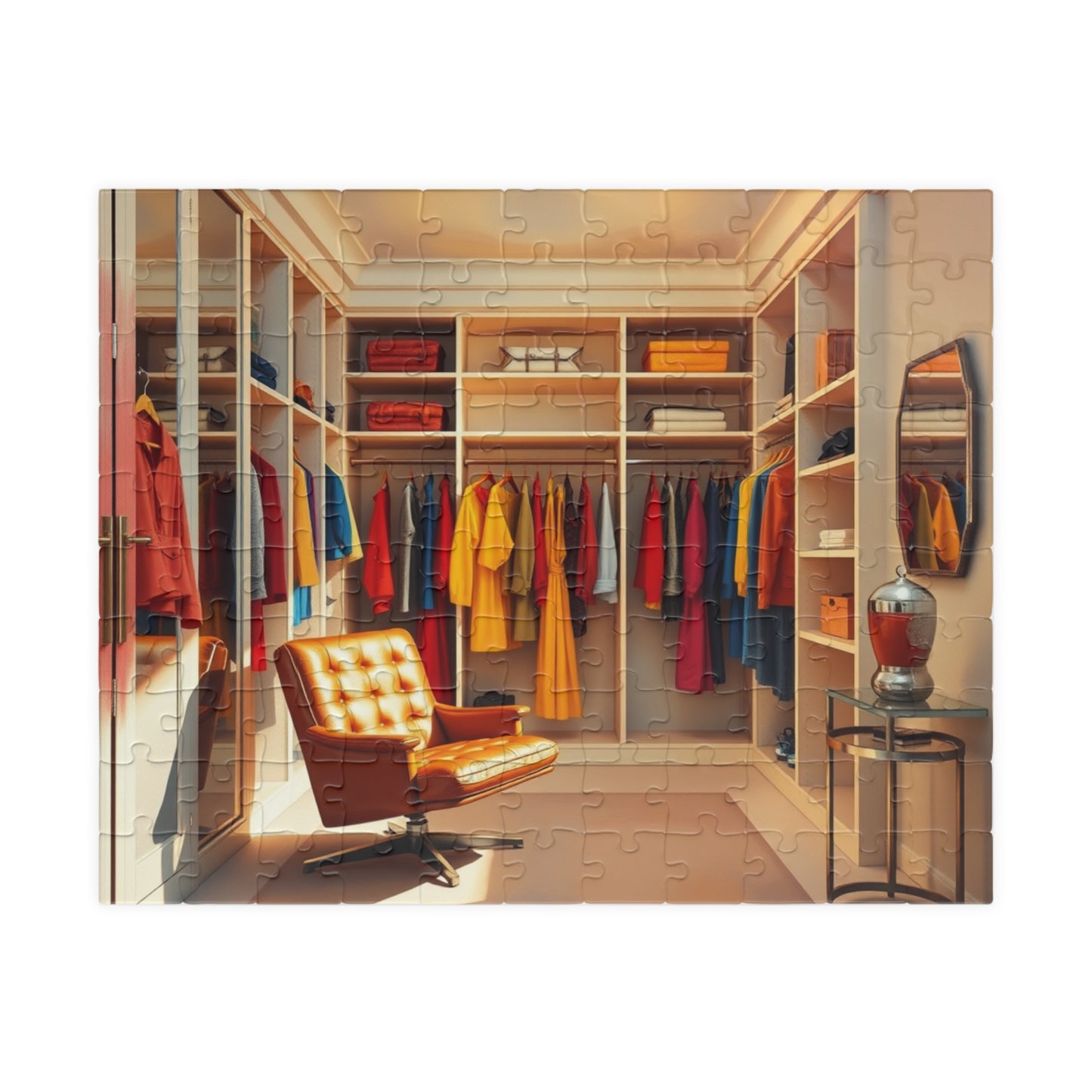 Walk-In Closet Jigsaw Puzzle (110, 252, 520, 1014-piece), Color-coded Clothing, Red Yellow Blue Minimalist Game, Gift for Fashion Lover