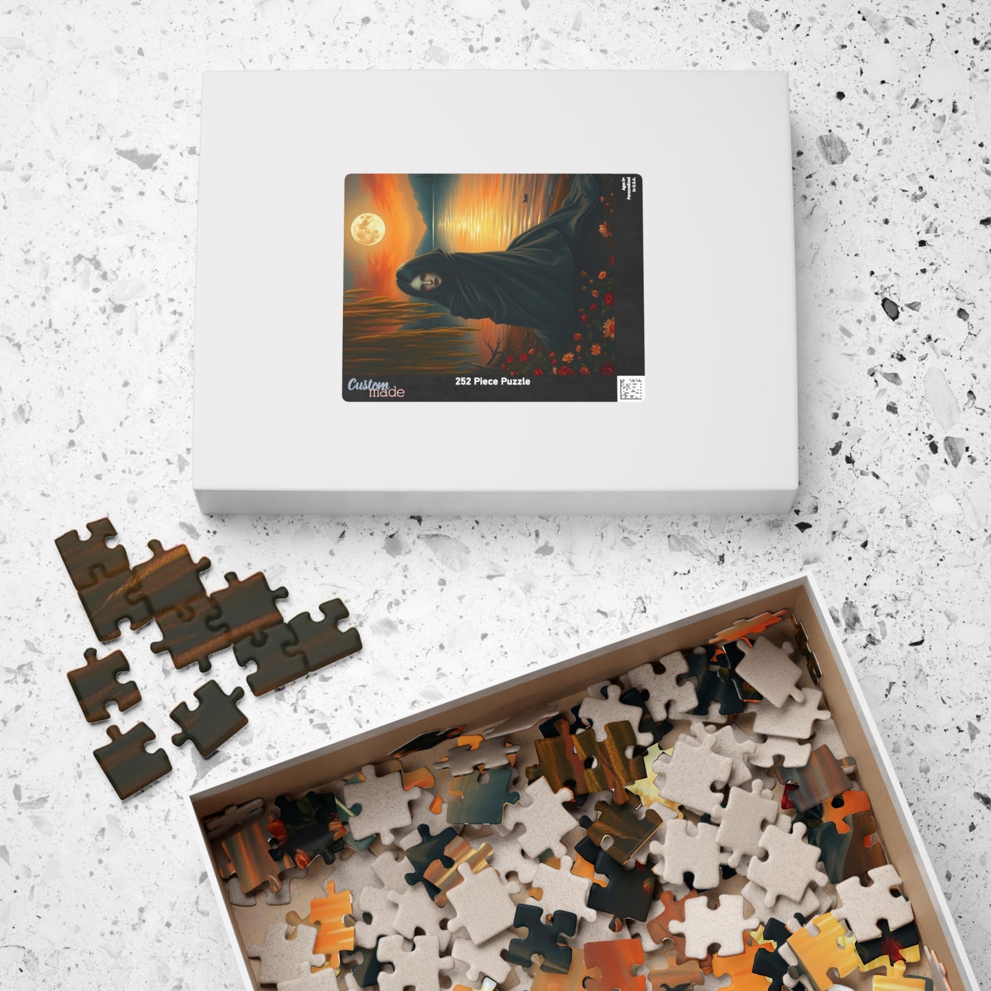 Jigsaw Puzzle, Mythical Selkie Sitting on Lakeshore under Full Moon, Dark Fantasy, 110, 252, 520, 1014-piece, Stress Relief Activity, Home Puzzle The Puzzle Chest