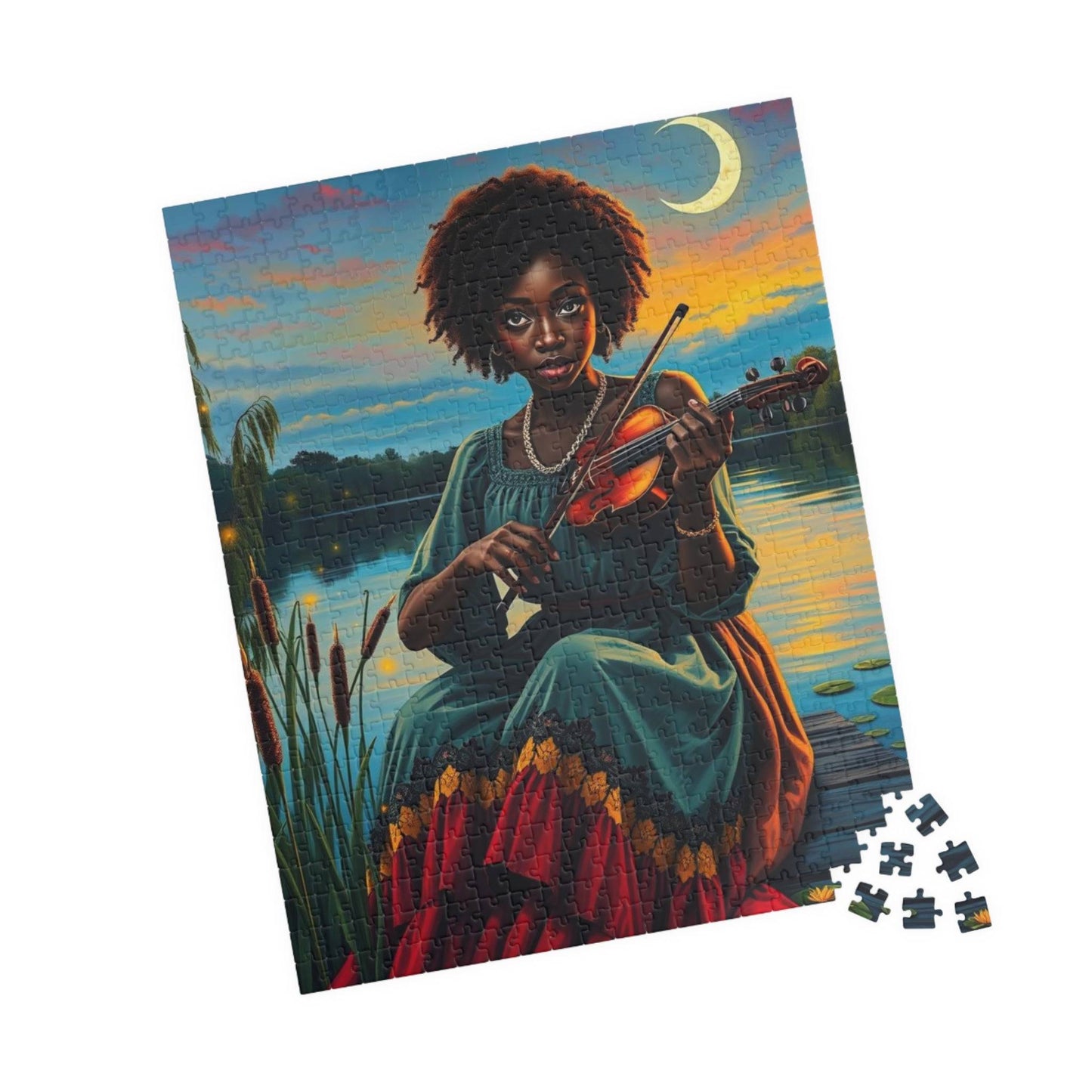 The Fiddler Jigsaw Puzzle - Twilight Serenade African American Woman Playing Fiddle, Afrocentric Art, Black Musician 520 pcs (Vertical) Puzzle The Puzzle Chest