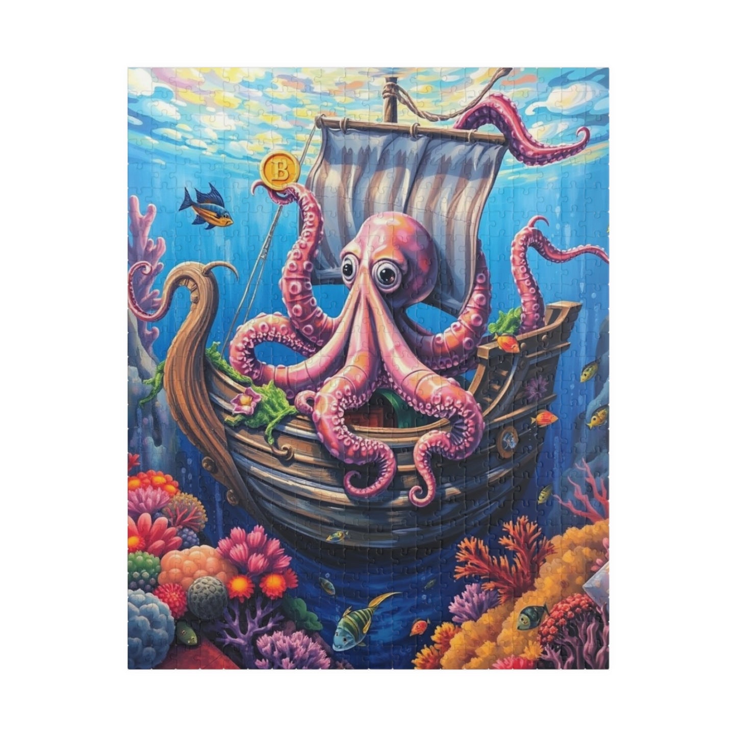 Sunken Pirate Ship Puzzle, Mysterious Underwater Nautical Scene with Octopus Jigsaw Game, Fun Family Activity, Puzzle Fanatic Gift 520 pcs (Vertical) Puzzle The Puzzle Chest