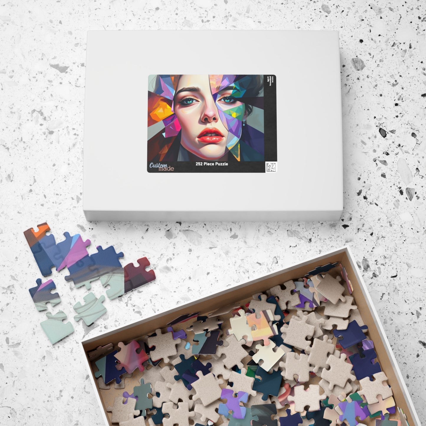 Fragmented Face Abstract Puzzle (110, 252, 520, 1014-Piece), Face Divided into Colorful Prisms, Unique Puzzle Gift for Art Lover, Collector Puzzle The Puzzle Chest