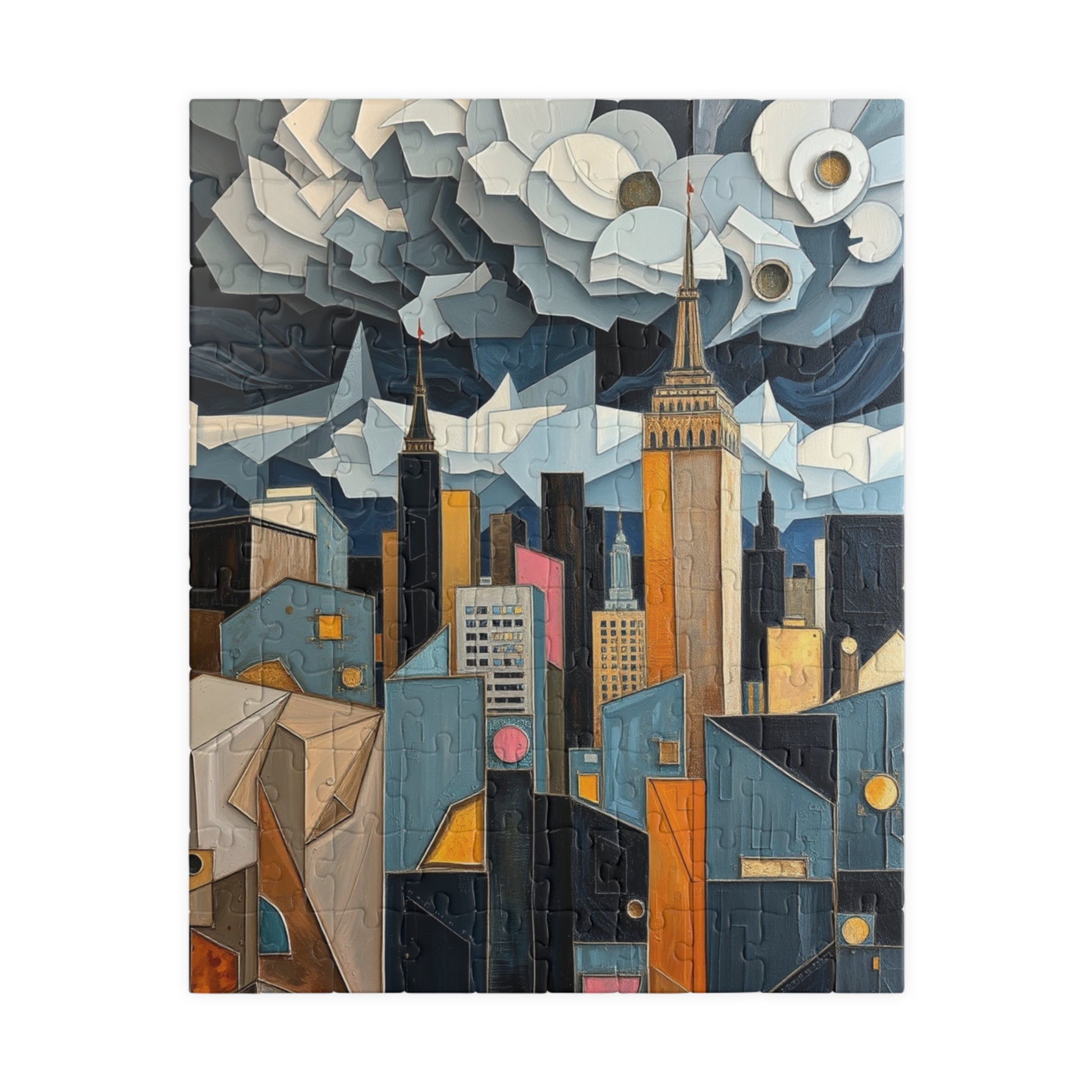 Abstract Cityscape Jigsaw Puzzle - Metallic and Pastel Geometric Shapes Pattern 110 pcs (Vertical) Puzzle The Puzzle Chest
