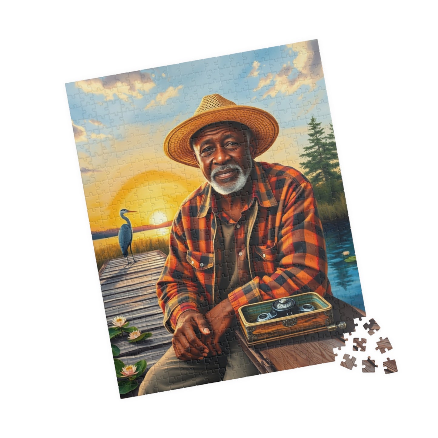 Fishing Themed Afrocentric Jigsaw Puzzle, African American Male at River, Family Bonding Activity, Nature Lovers Fathers Day Unique Gift Puzzle The Puzzle Chest