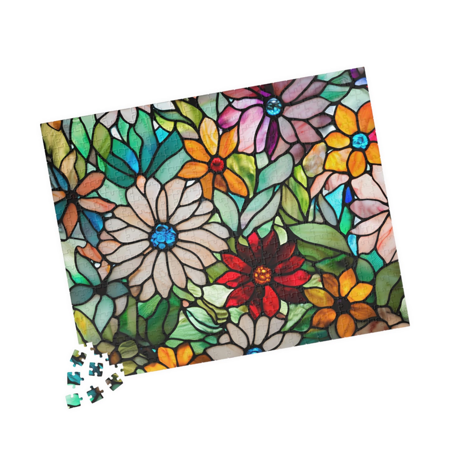 Floral Stained Glass Puzzle, Colorful Art Jigsaw Game for Adults, Puzzle Lover Gift for Friend, Family Game Night, Mindful Activity Puzzle The Puzzle Chest