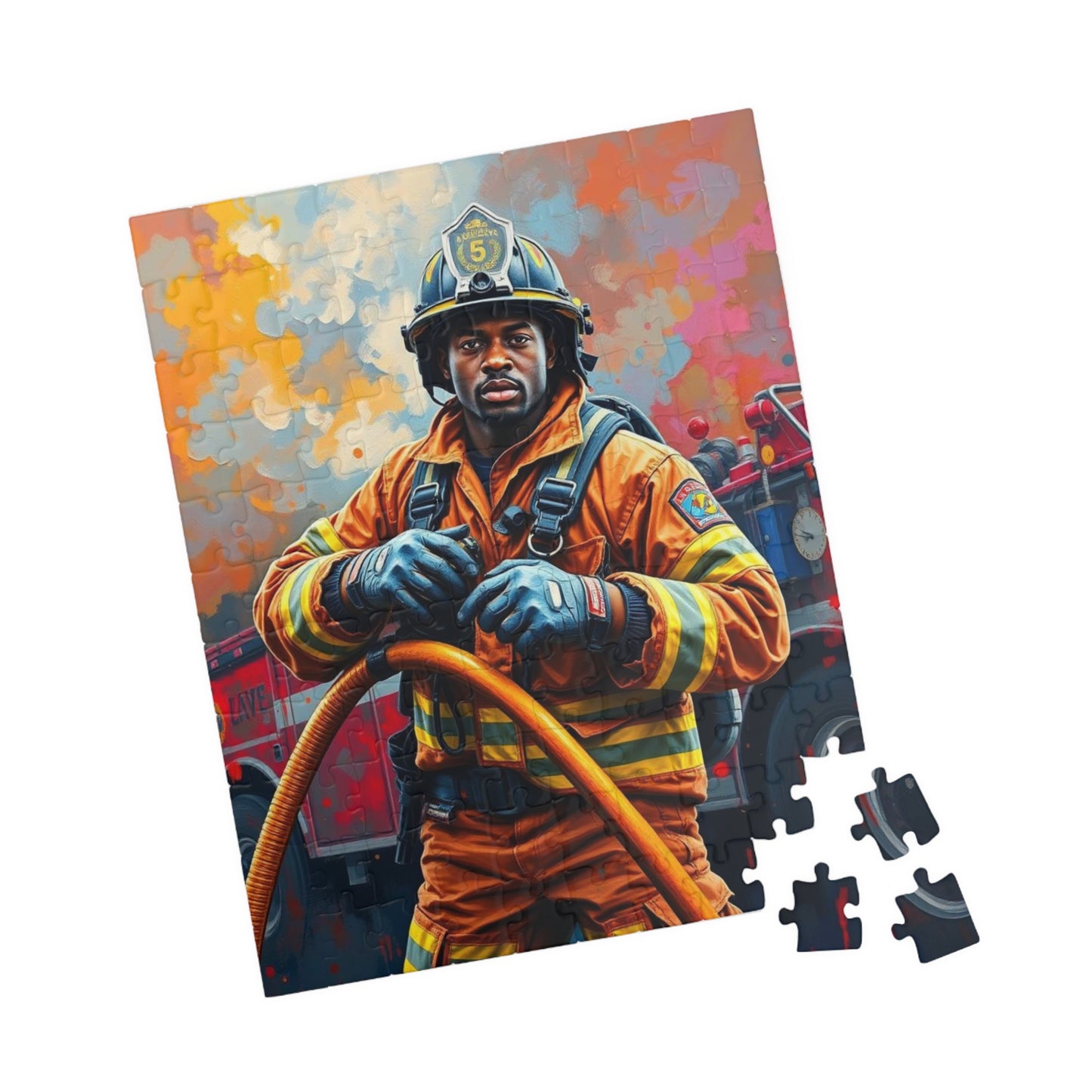 Afrocentric Firefighter Puzzle, African American Man Inspirational Black Art Jigsaw Game, Puzzle Lover Holiday Gift, Family Bonding Activity Puzzle The Puzzle Chest