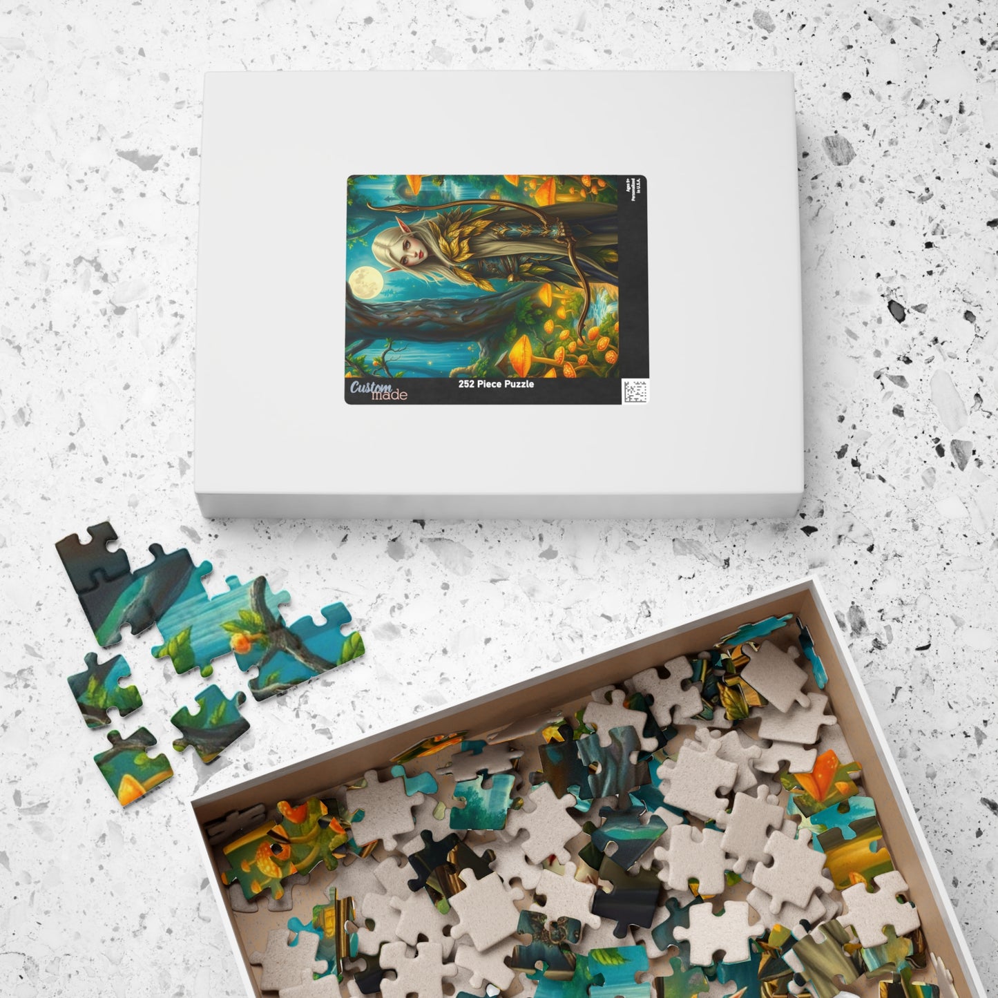 Elf Warrior Enchanted Forest Puzzle, Mystical Scene Glowing Mushrooms Moonlit Waterfalls, Fantasy Art Lover, Best Gift for Puzzle Enthusiast Puzzle The Puzzle Chest