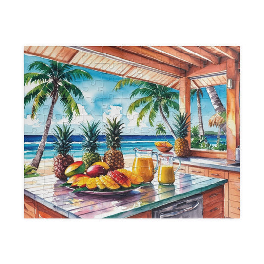 Tropical Island Jigsaw Puzzle, 110, 252, 520, 1014-Piece, Beach Kitchen Scene, Fruit Platter Ocean View Palm Trees, Puzzle Enthusiast Gift 110 pcs (Horizontal) Puzzle The Puzzle Chest