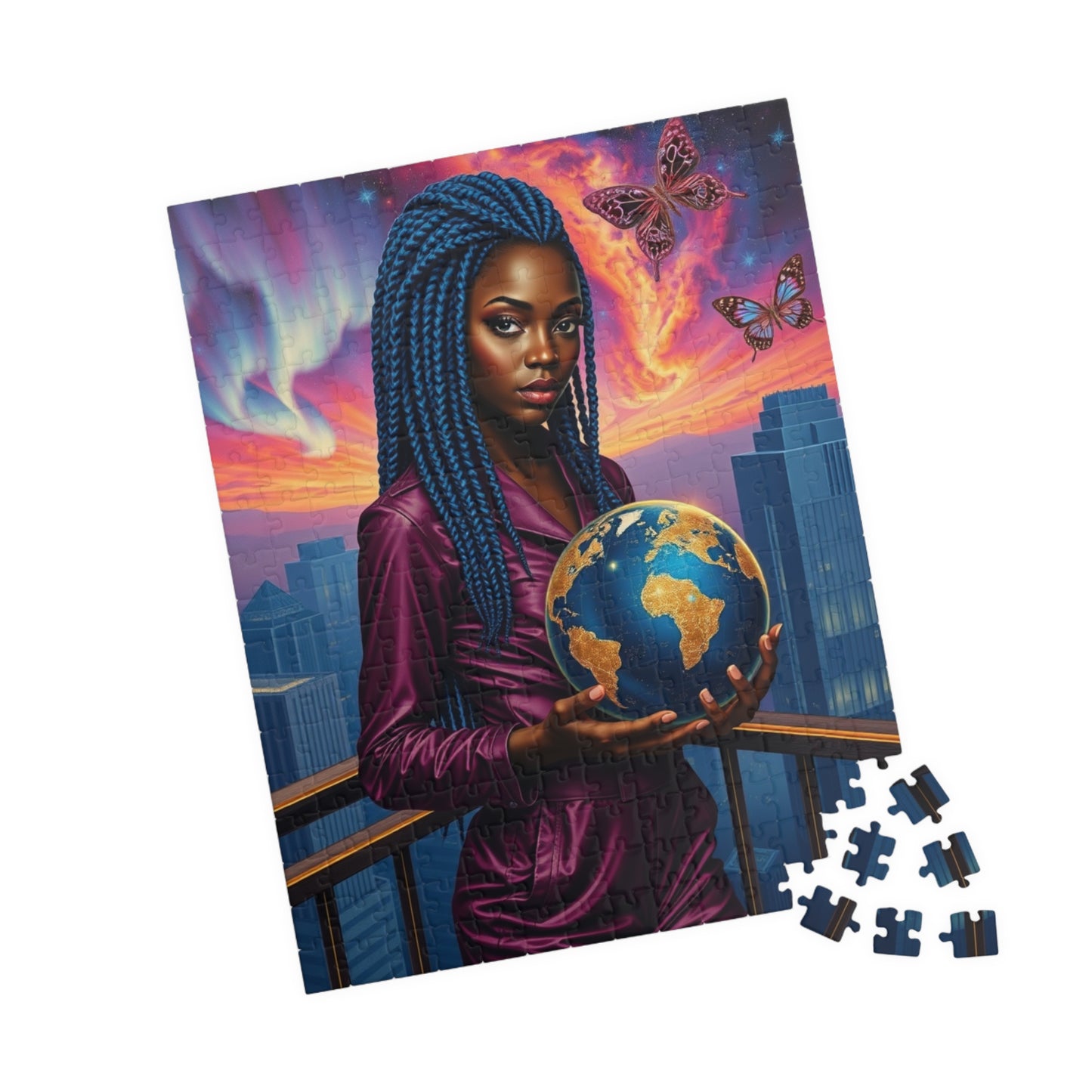 Futuristic Afrocentric Jigsaw Puzzle, Black Woman Holding Globe, Unique Motivational Puzzle Lover Gift, Family Activity, Mindfulness Fun Puzzle The Puzzle Chest