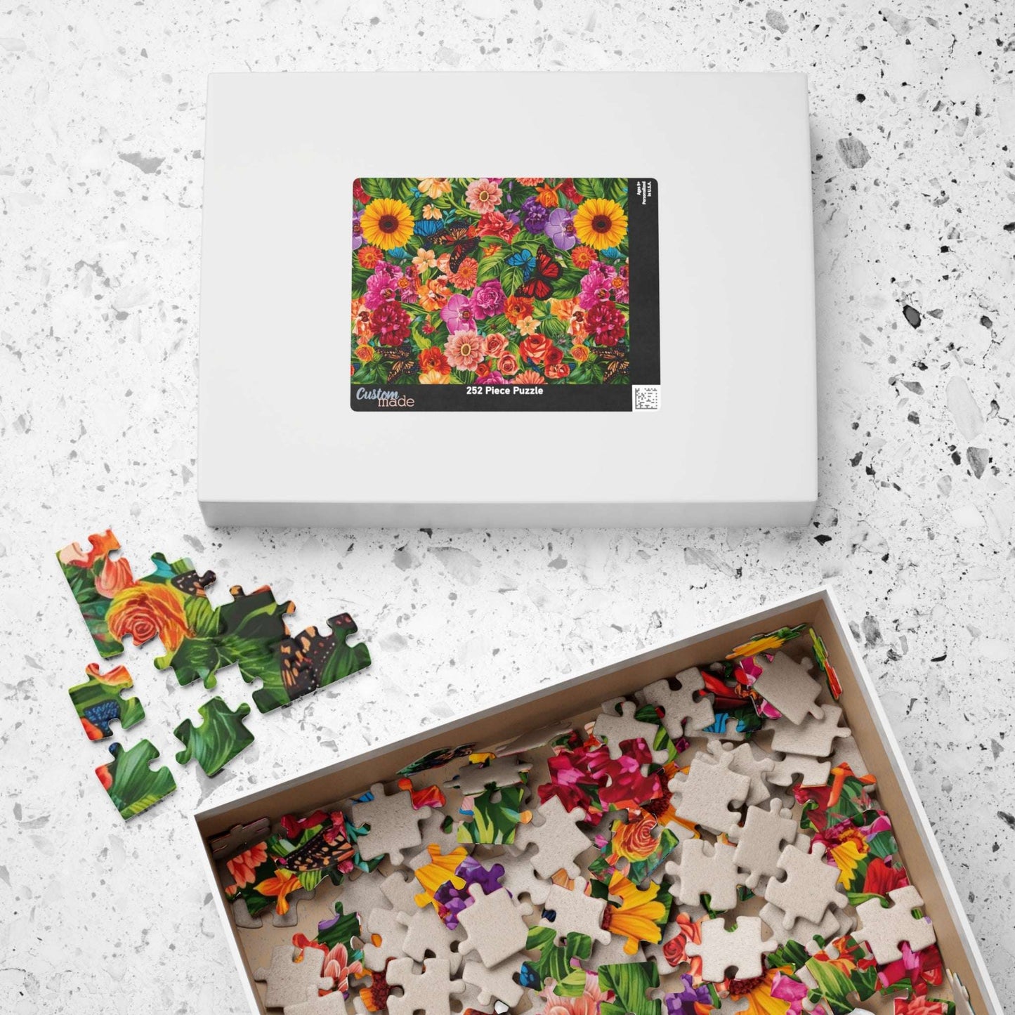 Garden Collage Jigsaw Puzzle – Overlapping Flowers, Butterflies, and Green Leaves in a Vibrant Nature Puzzle Puzzle The Puzzle Chest