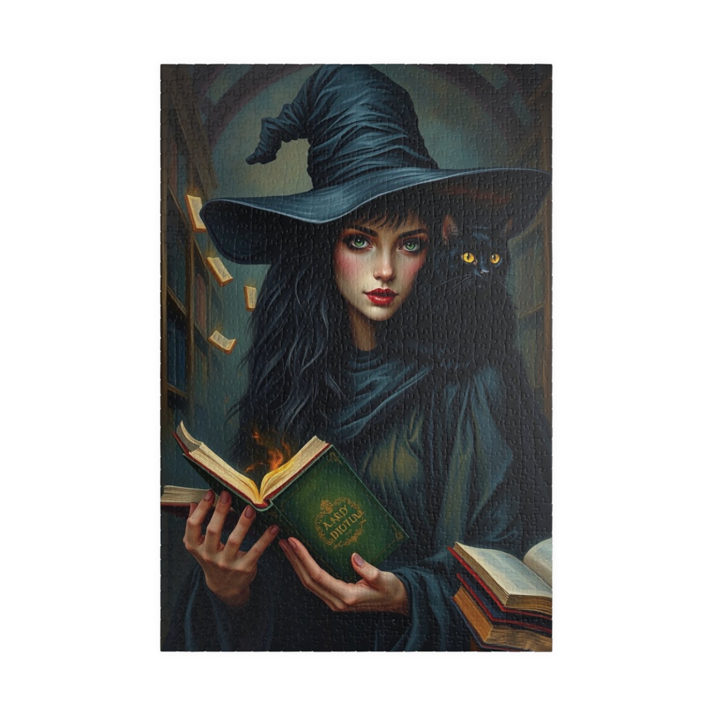 Gothic Witch Puzzle, 110, 252, 520, 1014-Piece Black Cat Dark Library Jigsaw Game for Adults, Halloween Decor, Unique Gift, Witchcraft Art 1014 pcs (Vertical) Puzzle The Puzzle Chest