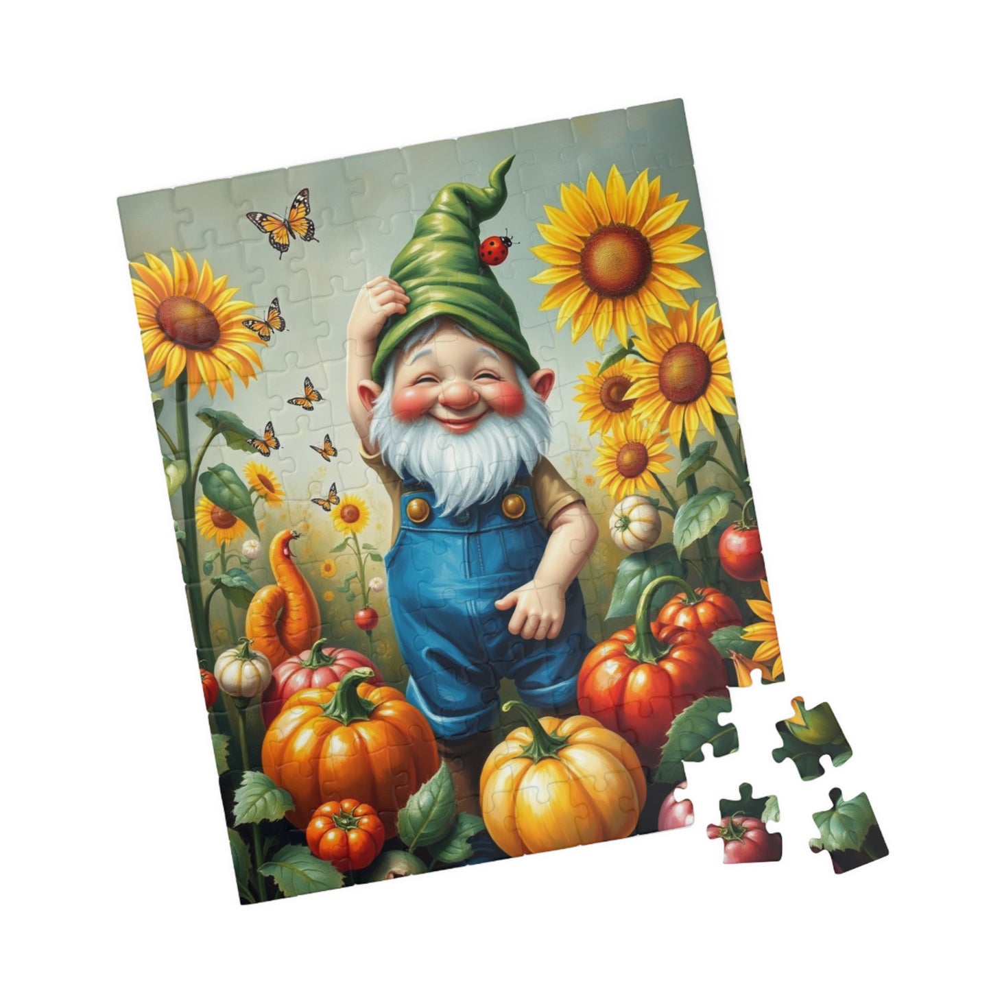 Whimsical Garden Gnome Puzzle, Vegetables Sunflowers and Butterflies, Colorful Farm and Nature Scene Jigsaw Game, Fantasy Puzzle Lover Gift Puzzle The Puzzle Chest