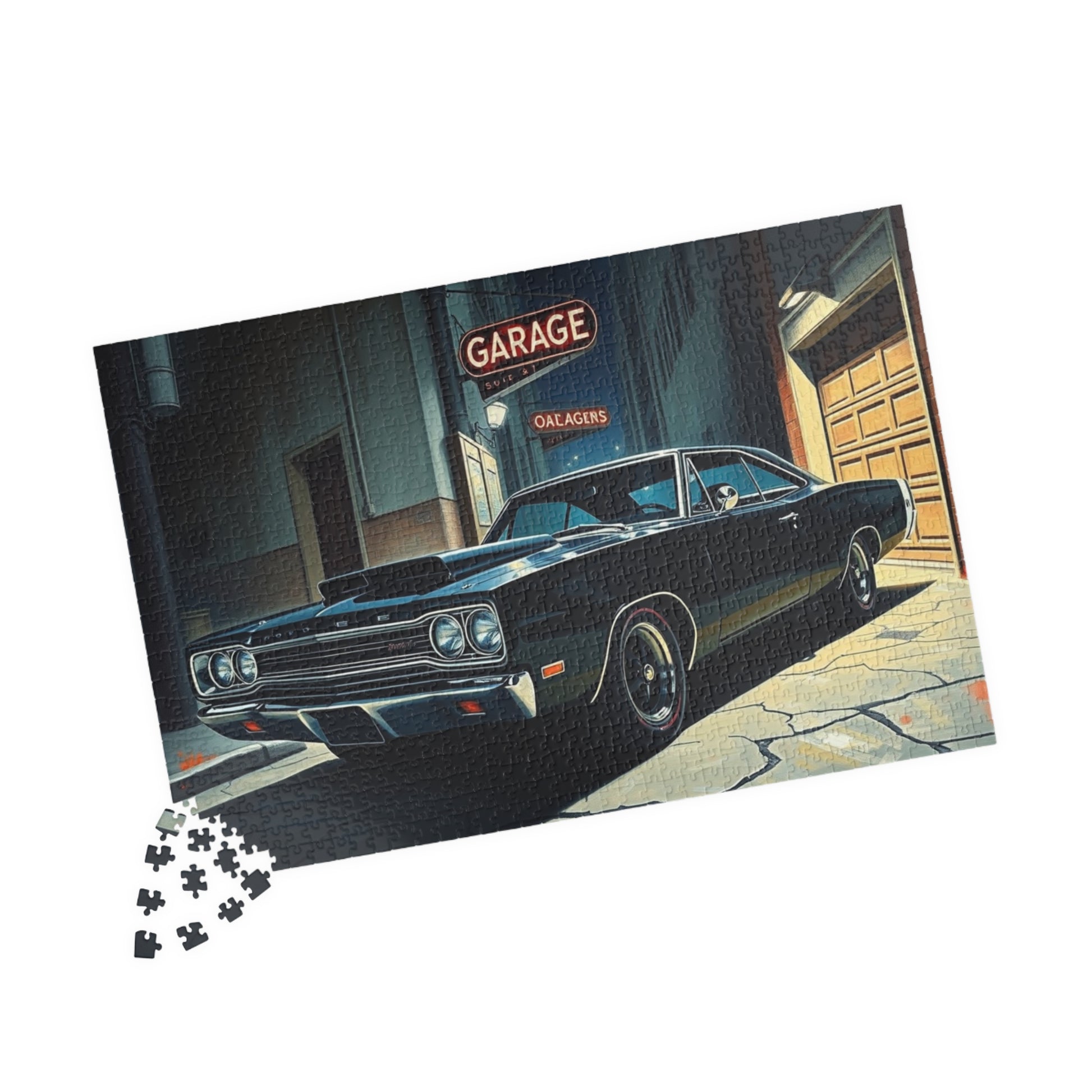 Vintage Muscle Car Jigsaw Puzzle, Classic 1968 Super Bee, Retro Vehicle Dramatic Urban Night Scene Puzzle The Puzzle Chest