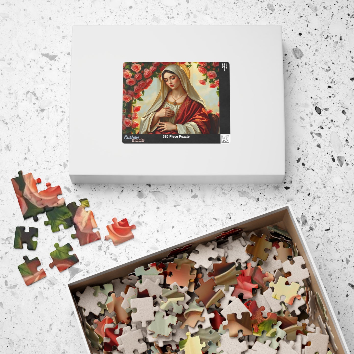 Serene Madonna Jigsaw Puzzle - Rose Design, Religious Art Puzzle, Faith-Based Puzzle, Ideal for Solo Fun, Game Night, Puzzle Lover Gift Puzzle The Puzzle Chest