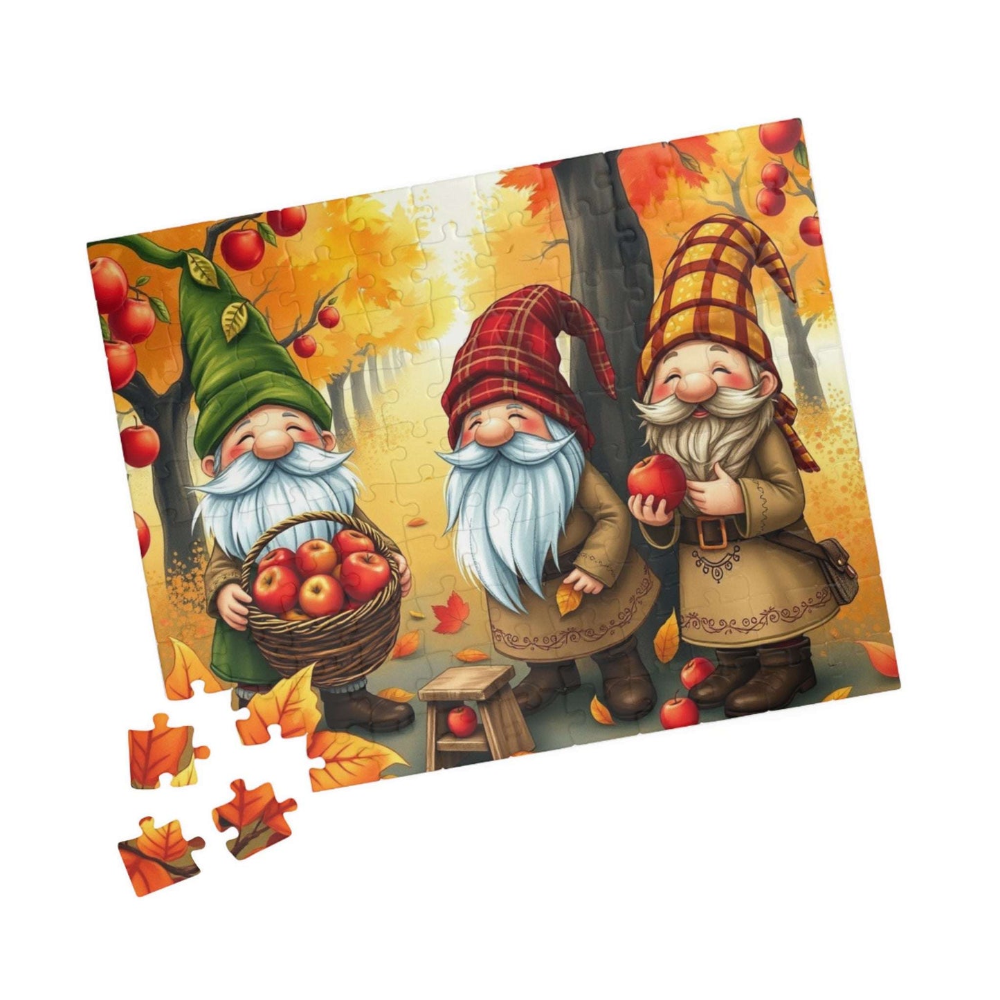 Apple Orchard Gnome Puzzle - Fall Themed Jigsaw Game 110 pcs (Horizontal) Puzzle The Puzzle Chest