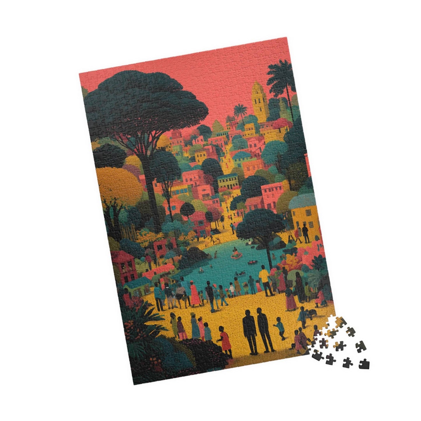 Afrocentric Black Art Jigsaw Puzzle - Vibrant Cityscape with African American Families and Children Playing 1014 pcs (Vertical) Puzzle The Puzzle Chest