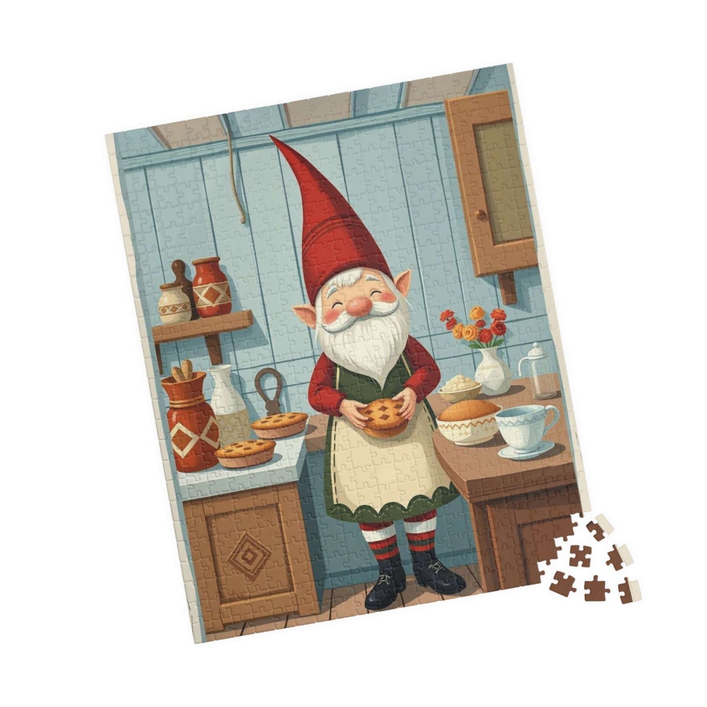 Nordic Gnome Baking Pies – Scandinavian Folk Rustic Kitchen Jigsaw Puzzle 520 pcs (Vertical) Puzzle The Puzzle Chest