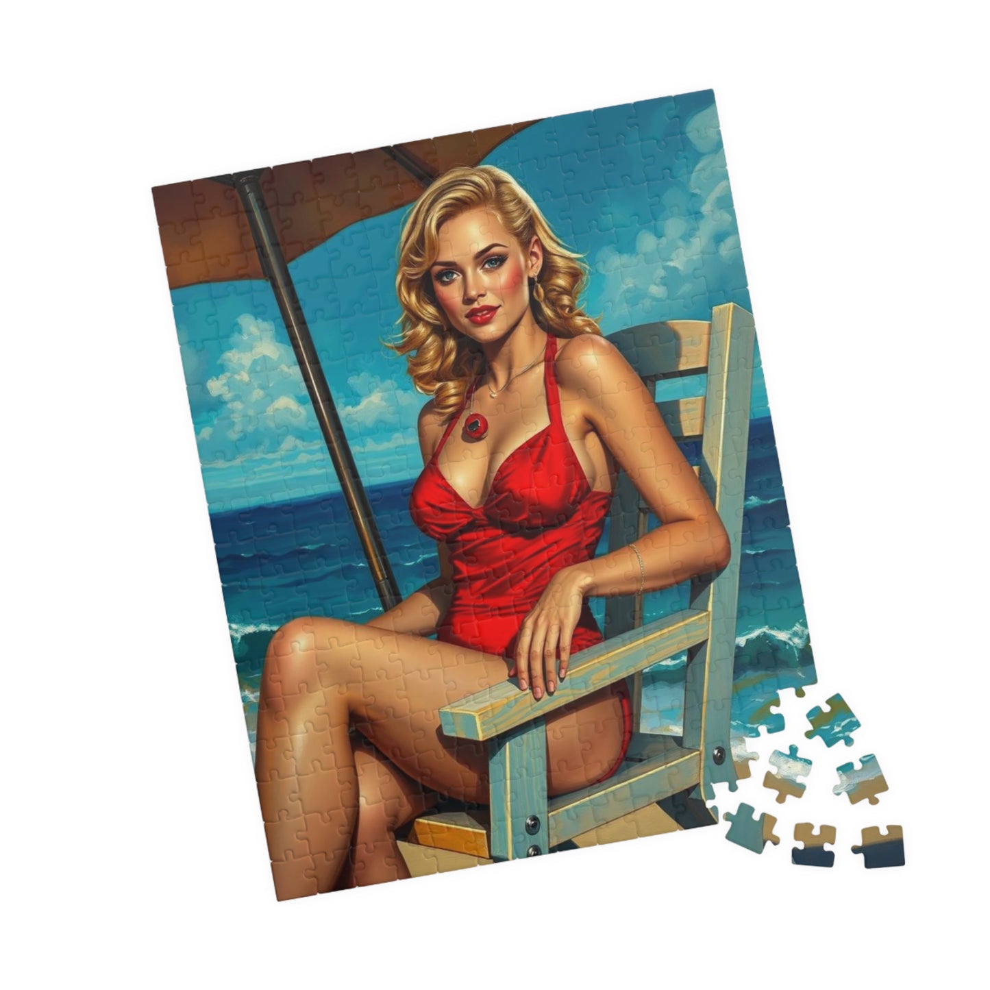 Retro Beach Lady Puzzle, Vintage Art Jigsaw Puzzle for Adults, Home Entertainment, Fun Family Activity, Gift for Art Lovers, Nostalgic Gift Puzzle The Puzzle Chest