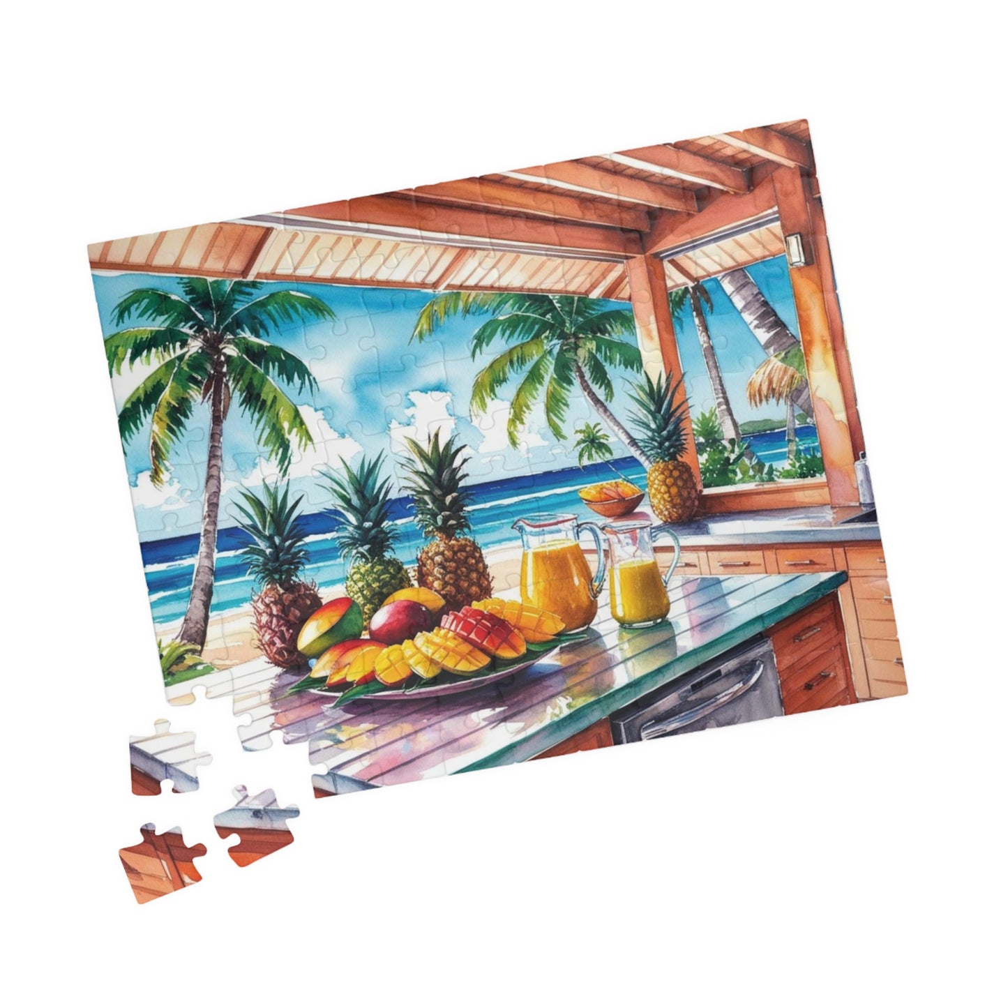 Tropical Island Jigsaw Puzzle, 110, 252, 520, 1014-Piece, Beach Kitchen Scene, Fruit Platter Ocean View Palm Trees, Puzzle Enthusiast Gift Puzzle The Puzzle Chest